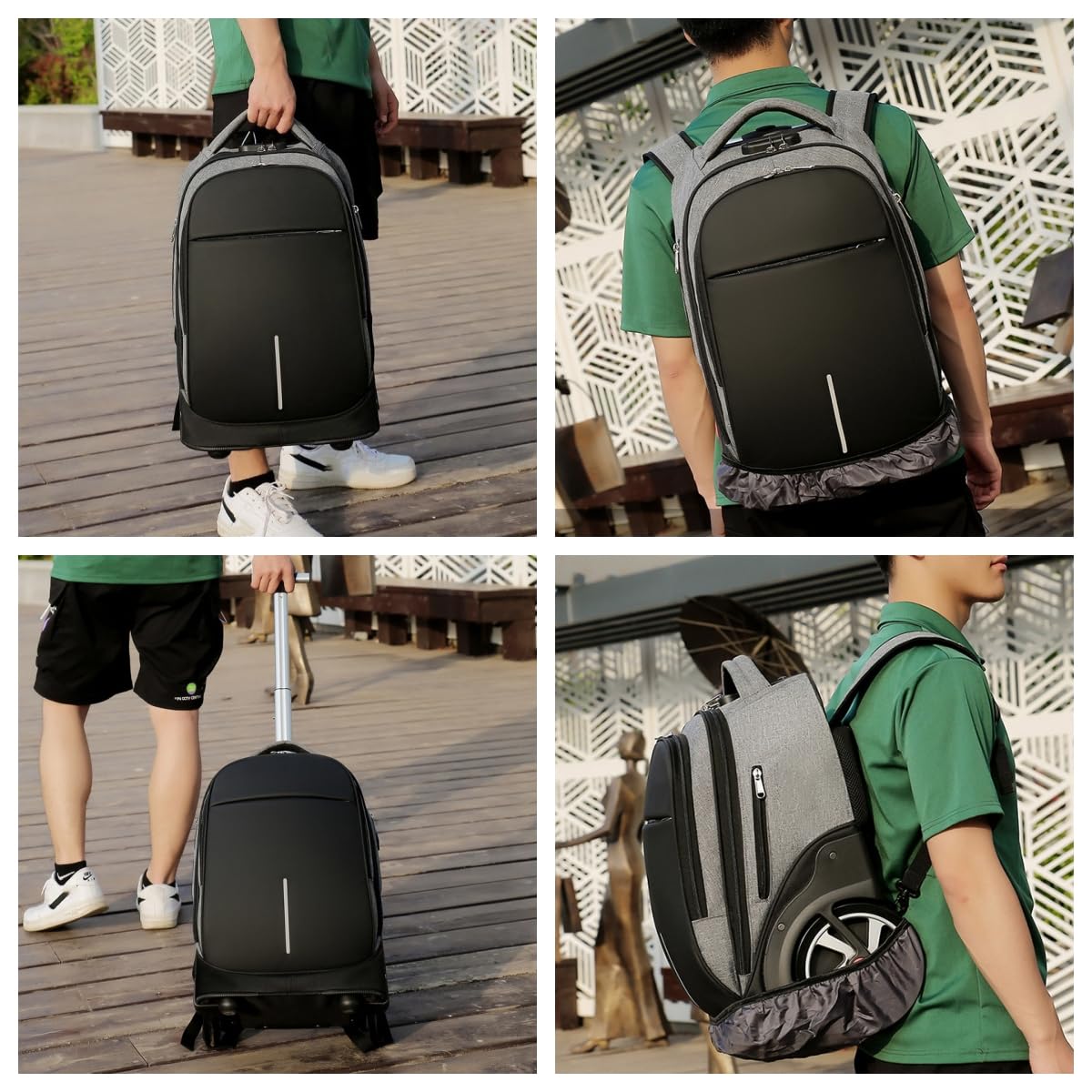 Mochila con Ruedas, Mochilas de Viaje con Ruedas para Portatil 15.6 Pulgadas para Trabajo Universidad Negocio Uso Diario, Gris