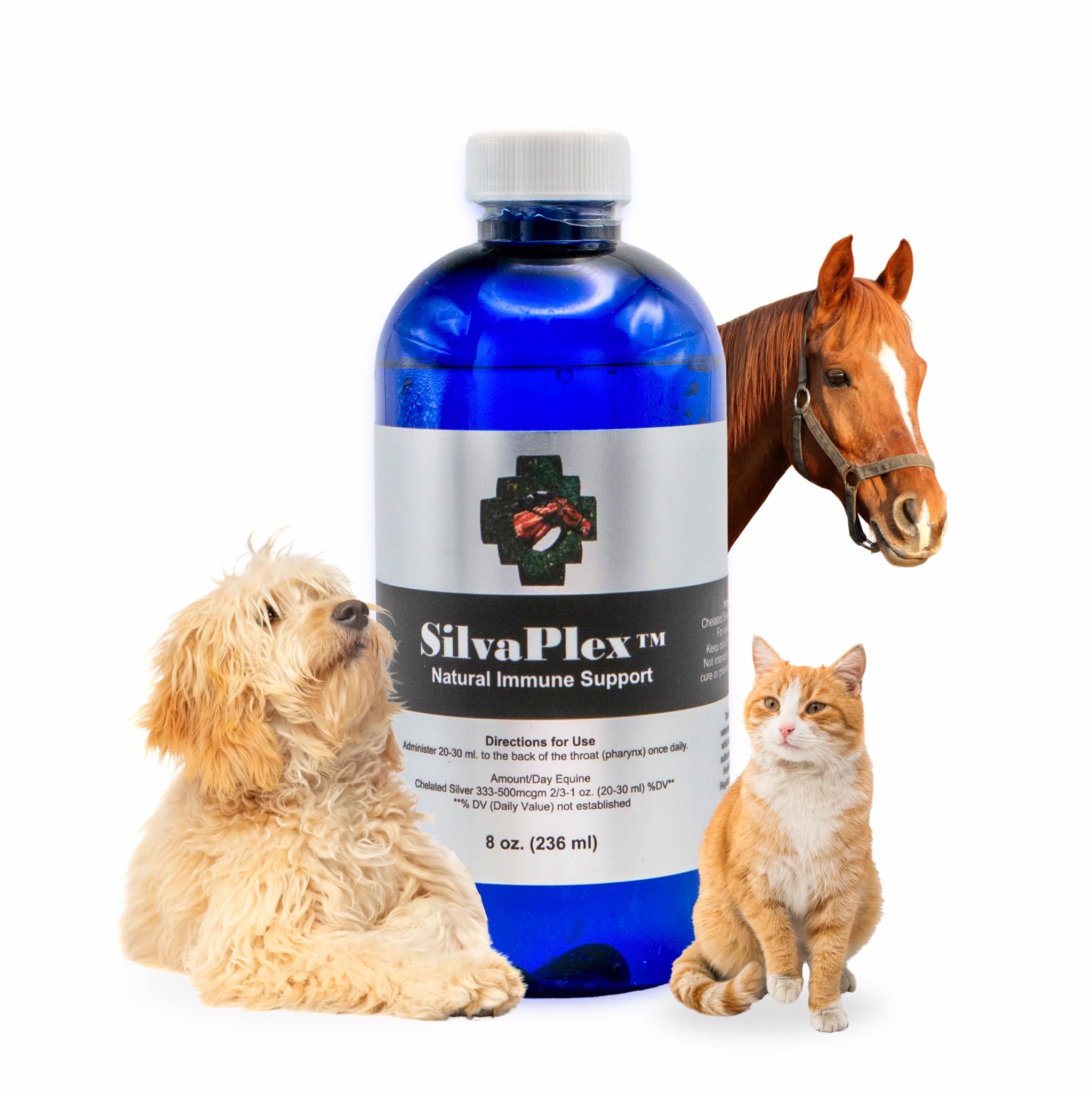 Natural Immune Support Solution - 100 PPM Chelated Silver for Dogs, Cats, Horses, Livestock - Veterinarian Developed Formula - Natural Breathing Support (8 oz)