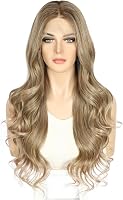 Sapphirewigs Barna Csipke Első Paróka - Hullámos Szintetikus Haj, 13x4 Átlátszó Csipke, Hőálló, Természetes Balayage, 66 cm, Állítható Méret 2