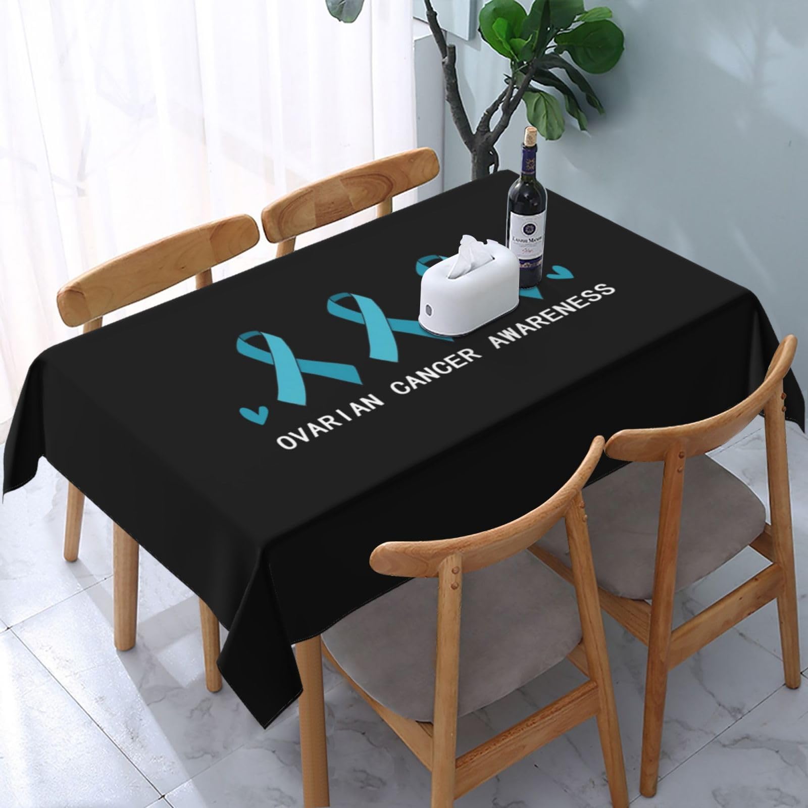 JunHeArt Ovarian Cancer Awareness Month In September We Wear Teal Tablecloth Rectangle Table Cover Washable Table Cloths Decor For Kitchen 54" X 72"