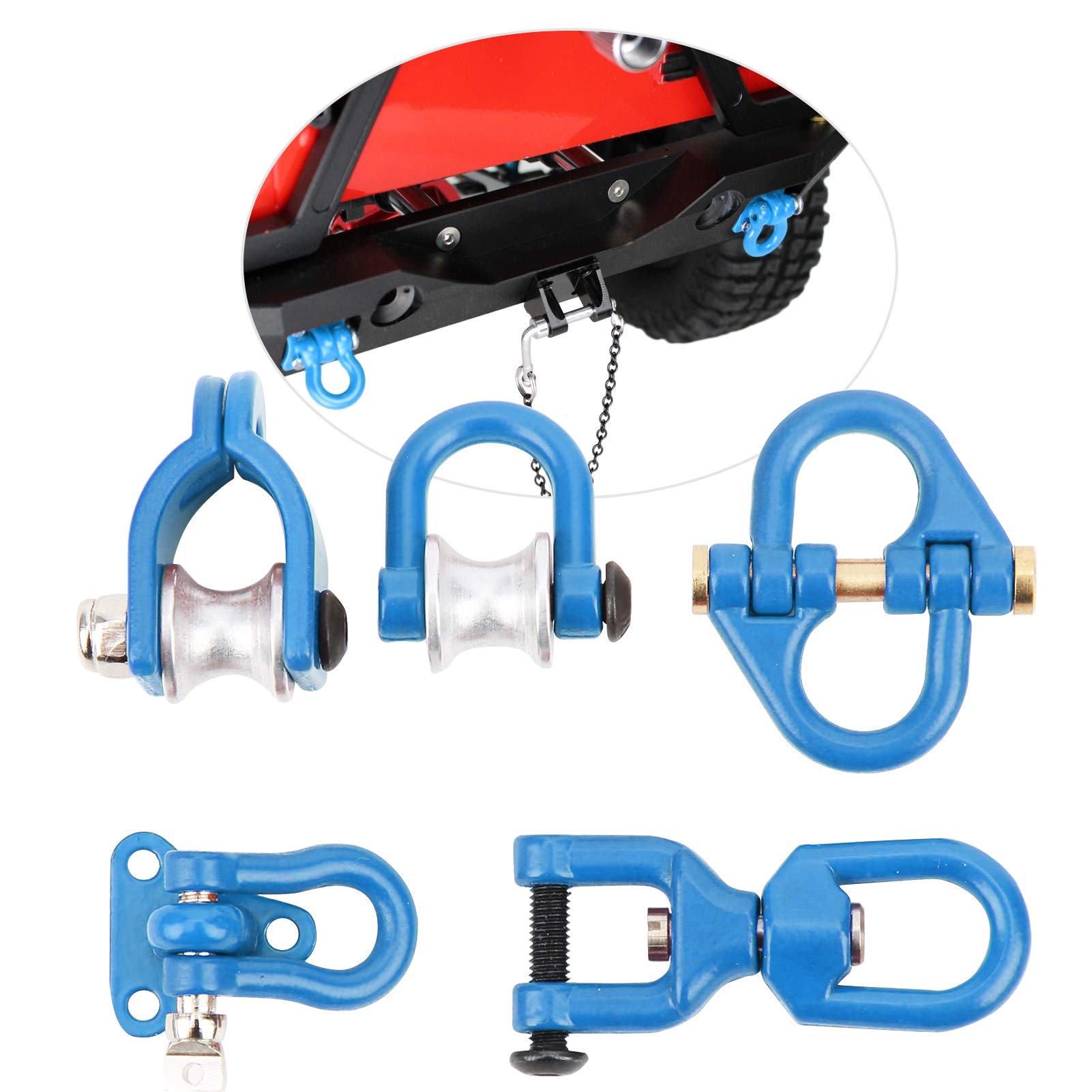 Dilwe RC Metall Anhänger Haken – Simulation Abschleppschnalle, Blau, Für AXIAL SCX10 D90, 5 Stück Set