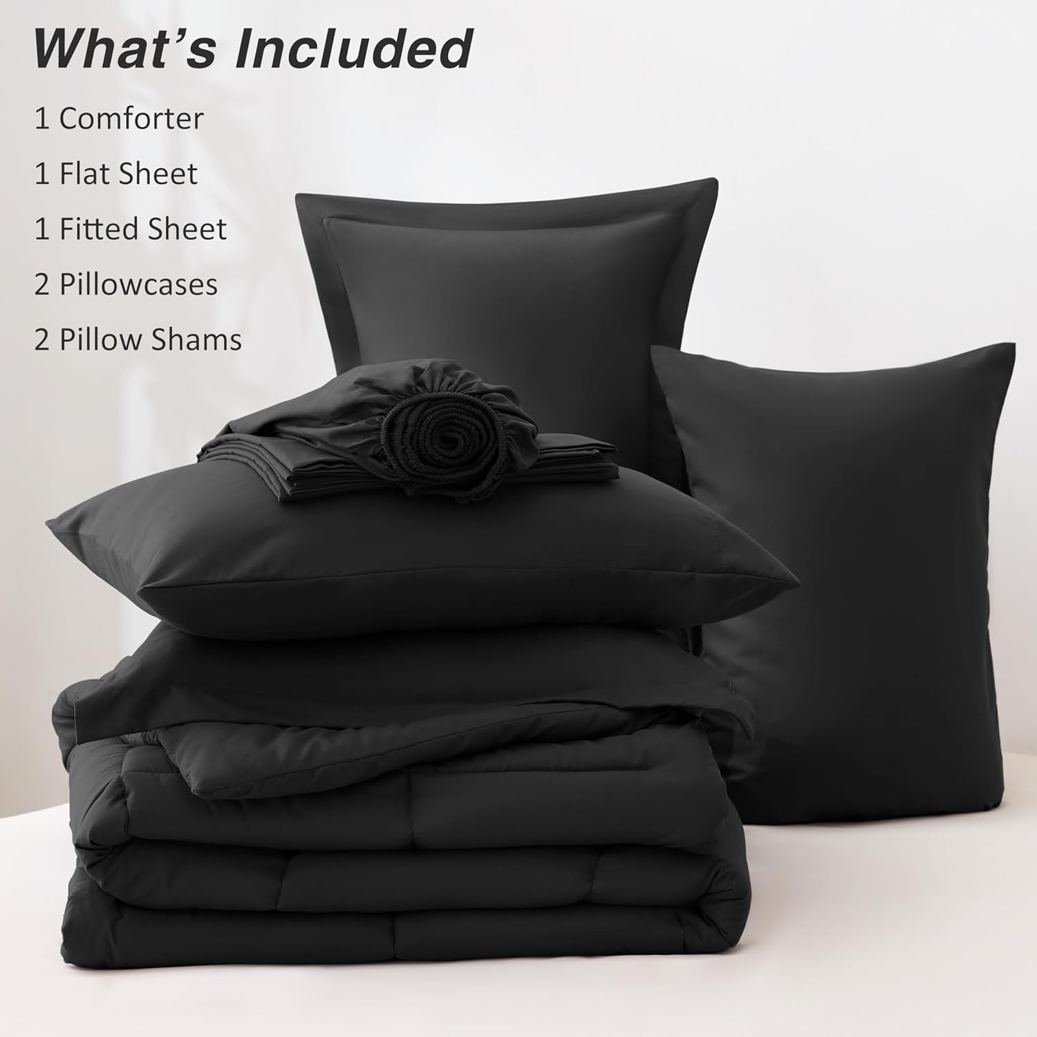 Love's cabin Full Comforter Set Ash Black, 5 Pieces Full Bed in a Bag, All Season Bedding Sets with 1 Comforter, 1 Flat Sheet, 1 Fitted Sheet, 2 Pillowcase