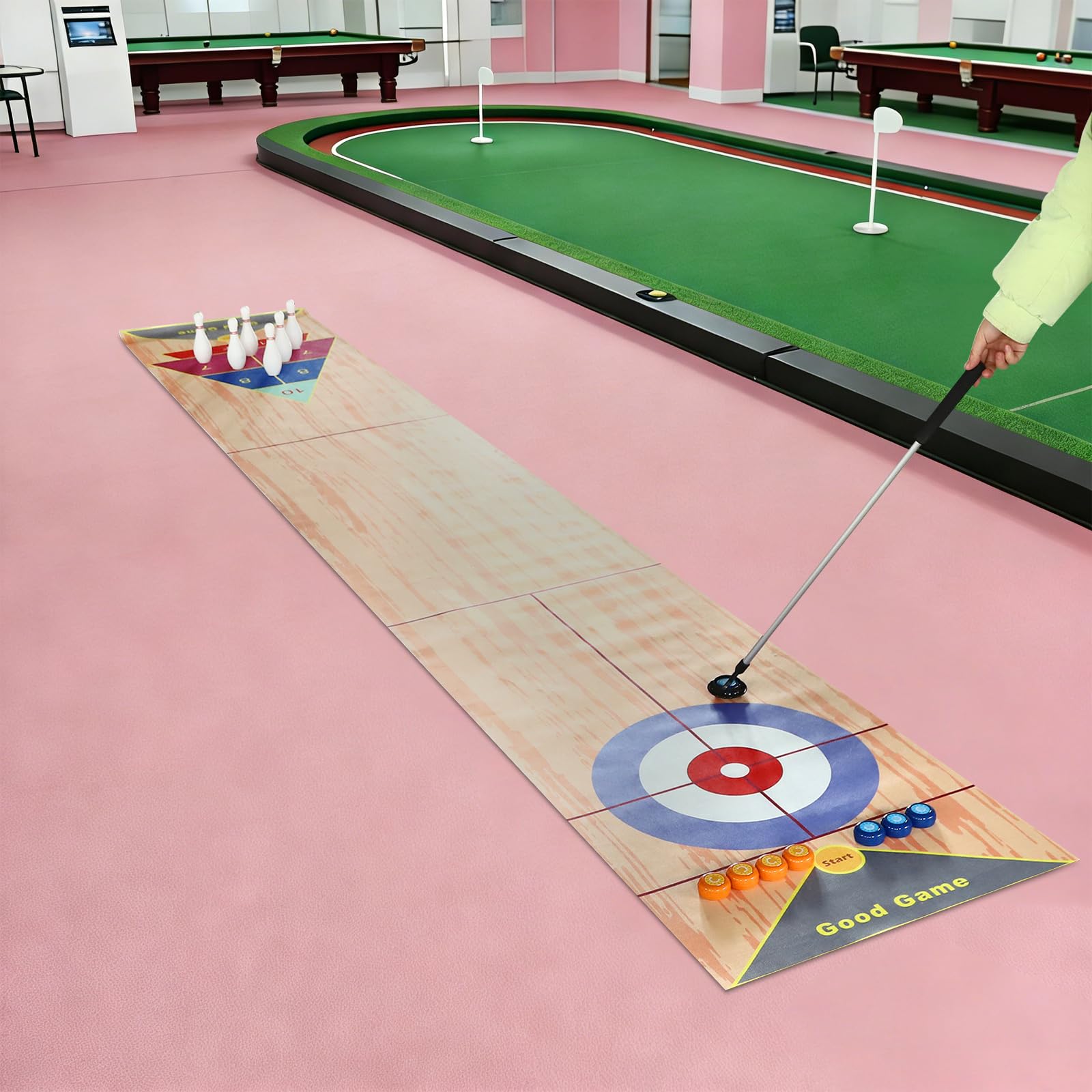 Shuffleboard Curling Bowling Set 3 in 1, gioco da tavolo portatile | Per serate di gioco, compleanni e feste