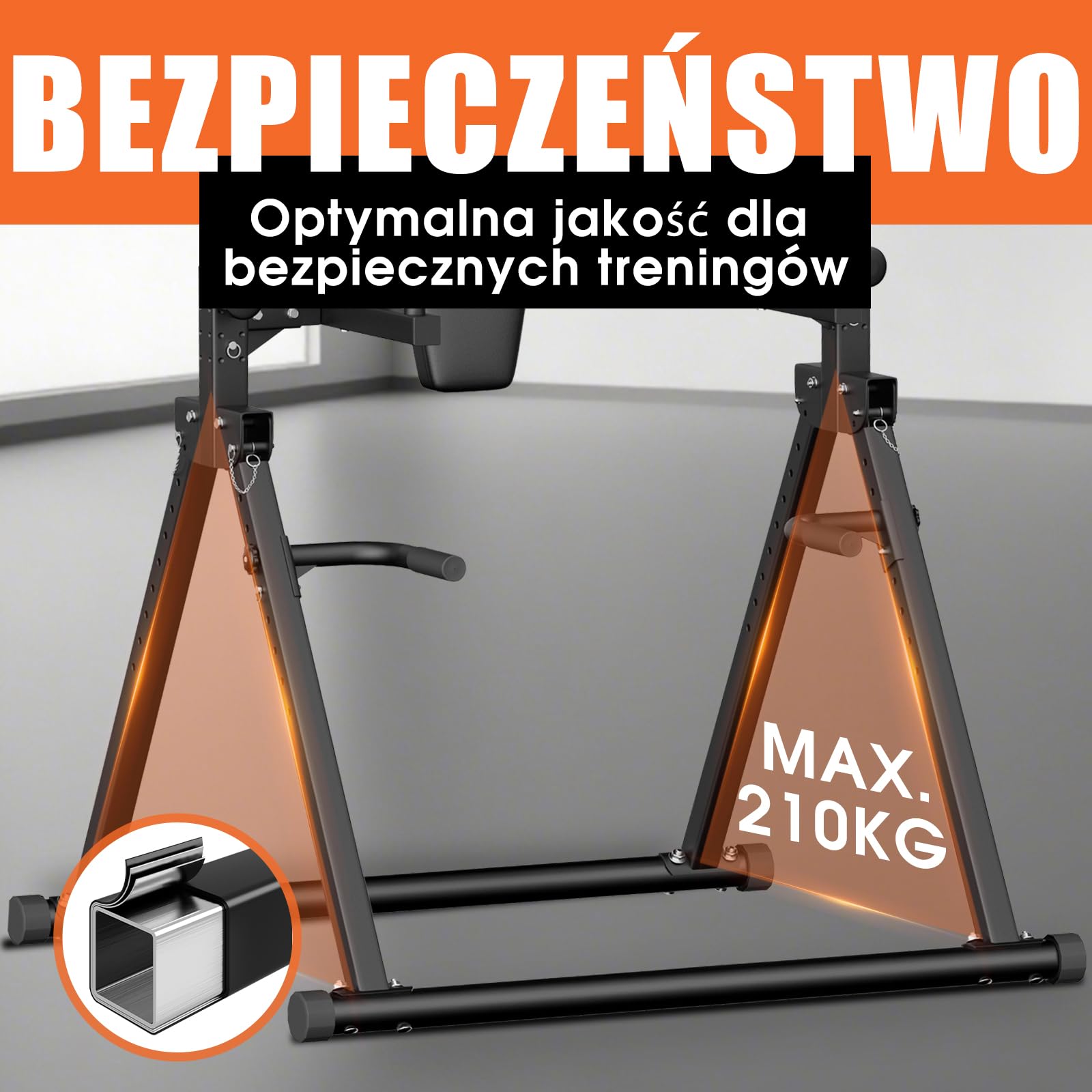 DH FitLife Składana Power Tower Dip Station do 210 kg | Wolnostojący Drążek do Podciągania z Poręczami do Dipów i Trenerem Pleców | Stacja Treningowa | Wieża Siłowa | Stacja Fitness do Domowej Siłowni