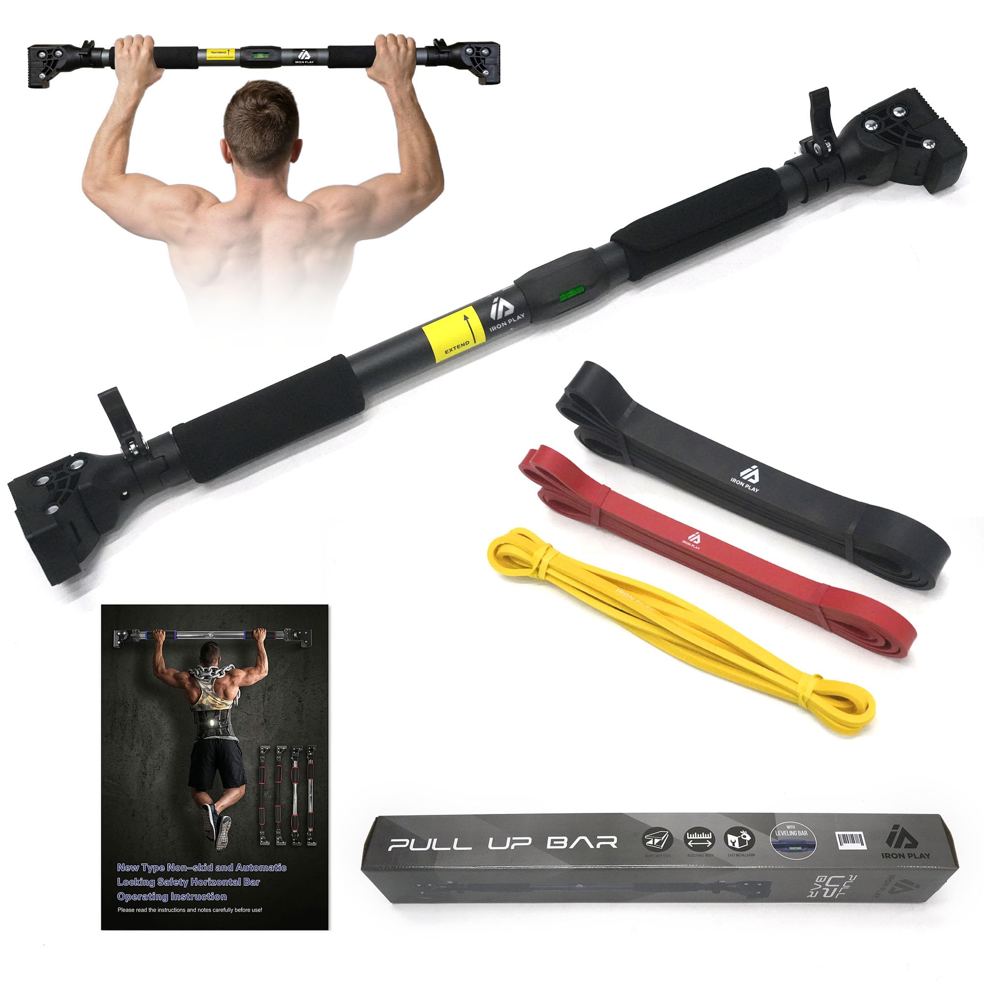 Barra Dominadas - Barra De Dominadas, Barra Dominadas Pared, Barra Dominadas Puerta, Dominadas en casa, Barra sin tornillos, Barra Ajustable, Pull Up Bar