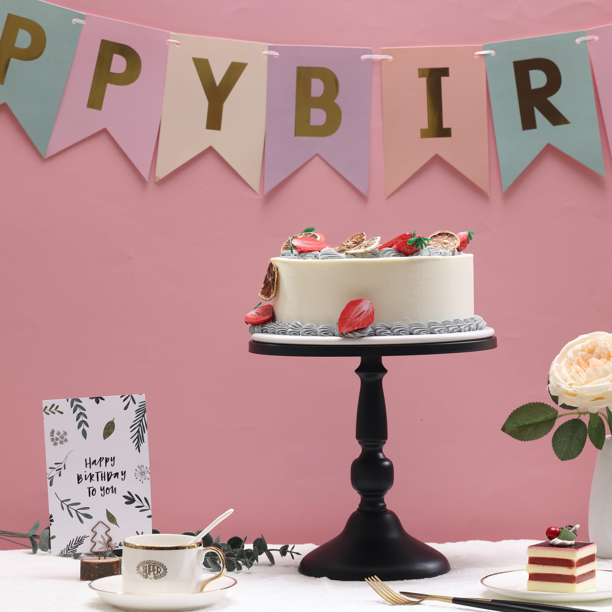 Set of 3 Black Cake Stands, QENUIITEA Metal Round Cake Holder Dessert Pie Pizza Display Stand 8