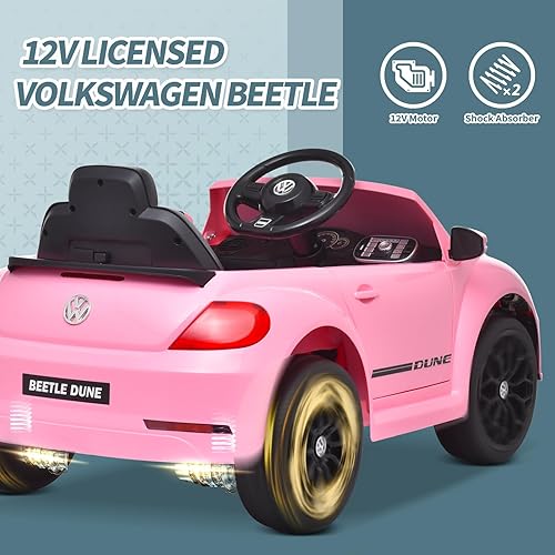 Miniatura 2 de Joywhale Vehículo eléctrico de 12 V para niños, compatible con Volkswagen Beetle, con control remoto de 2.4 G, 3 velocidades, suspensión de resorte,