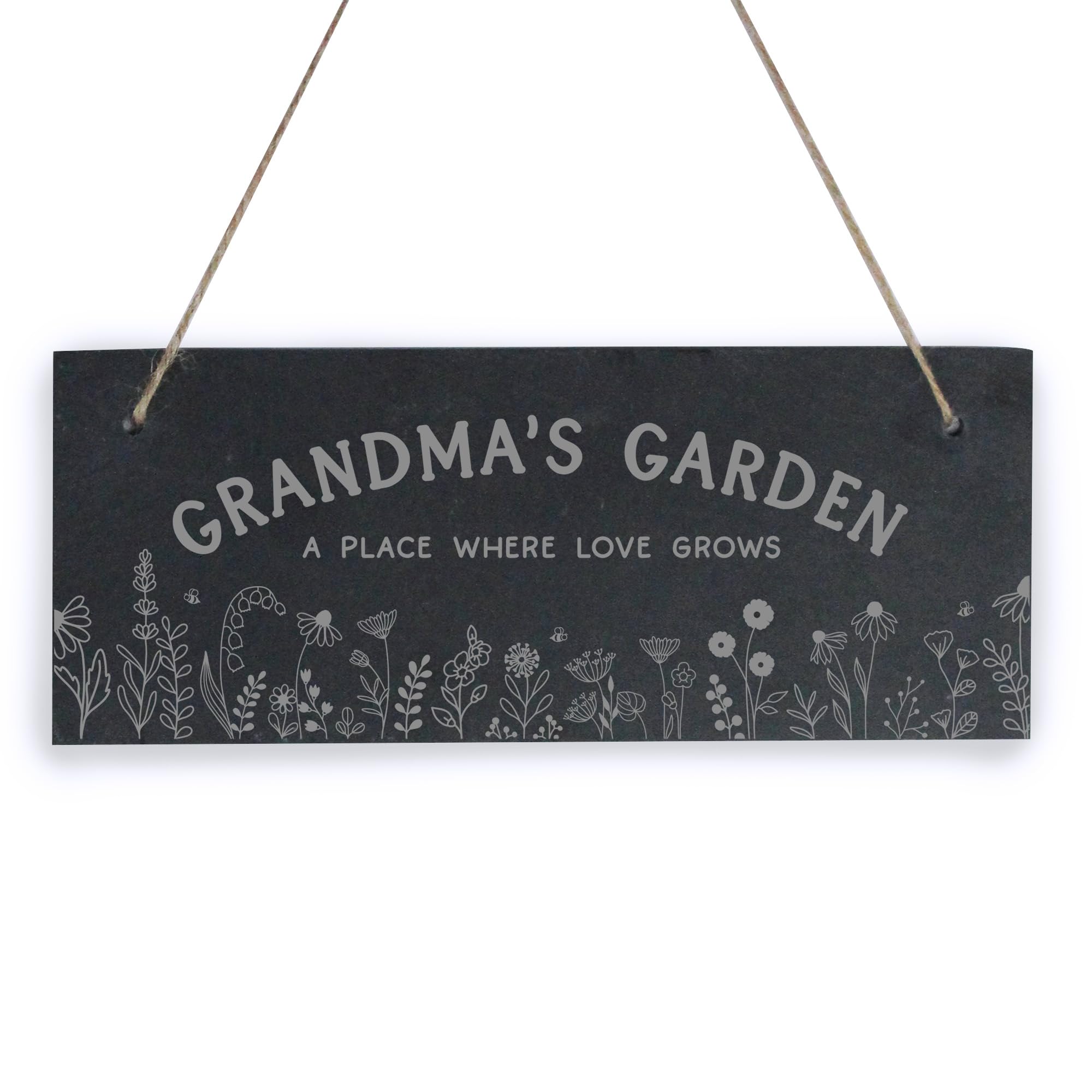 eBuyGB Grandma’s Garden Sign, Floral Slate Hanging Plaque, A Place Where Love Grows, Birthday, Gardening Lover Gift for Nana, Nanny, Granny, Nanna