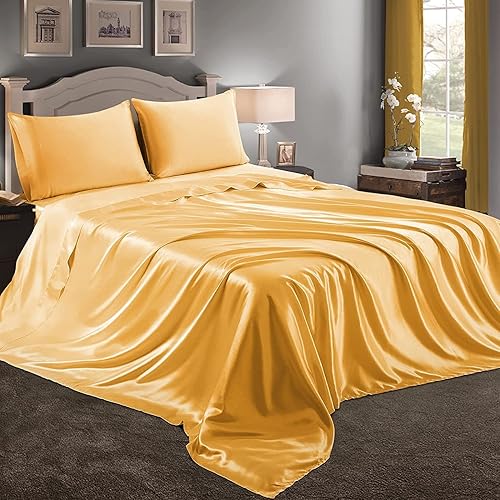 Miniatura 8 de RJ BEDDING, Juego de sábanas de satén 100% seda de alta calidad, 6 piezas, tamaño Queen (60 x 80 pulgadas) + bolsillo profundo de 24 pulgadas