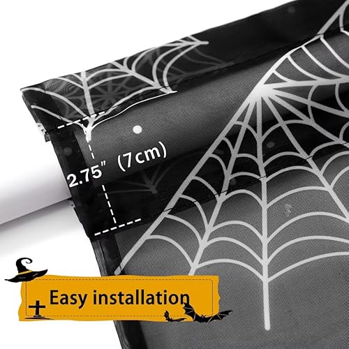Miniatura 4 de Cortinas de Halloween para sala de estar, cortinas transparentes negras de 72 pulgadas de largo, 2 paneles de decoración de Halloween para el hogar,