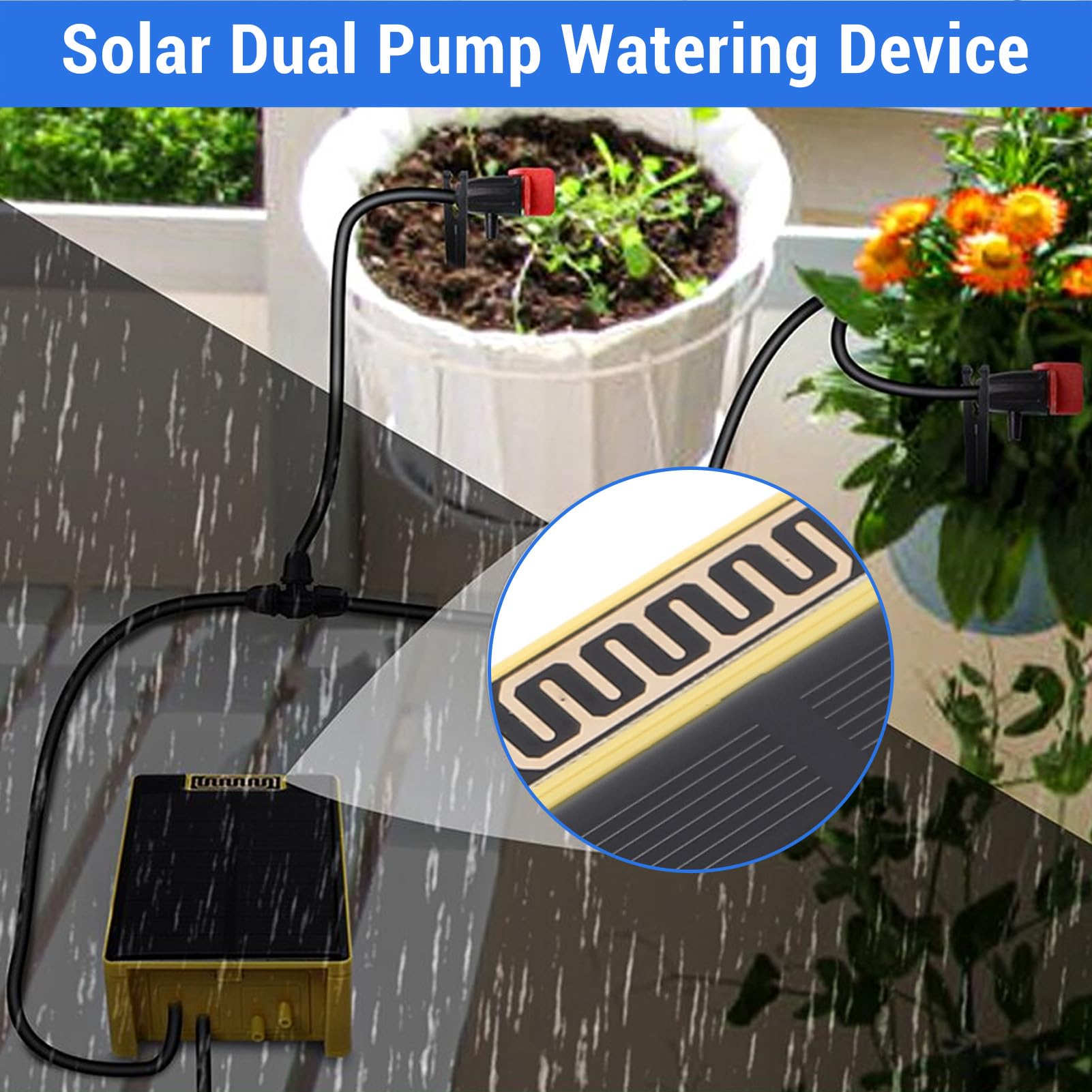 Aramox Conjunto de Dispositivos de Riego Solar, Bombas de Timing 2 para Riego de Zona, de Riego por Goteo Semanal Programable para el Césped de Jardinería