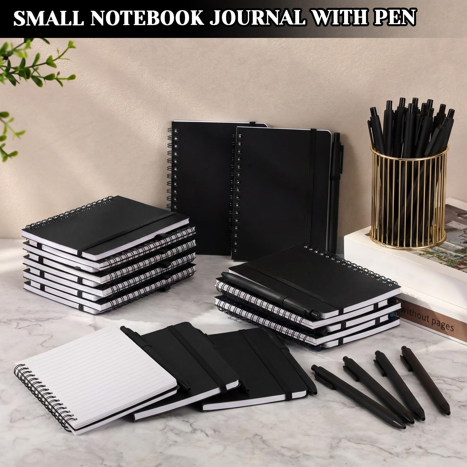 Fulmoon Set di 30 quaderni a spirale A6 con penna a sfera in 10 colori, 50 fogli, 10,2 x 15,2 cm, a righe, piccoli quaderni per il rientro a scuola, studenti, regali per ufficio e colleghi (nero