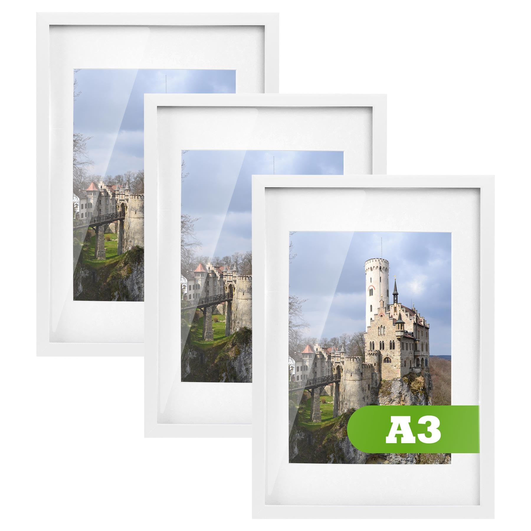 Nicola Spring 3X Photo Frames With White A4 MountA3 (12" X 17") White Portrait Hanging Wall Mounted Picture Display Frame from B&Q