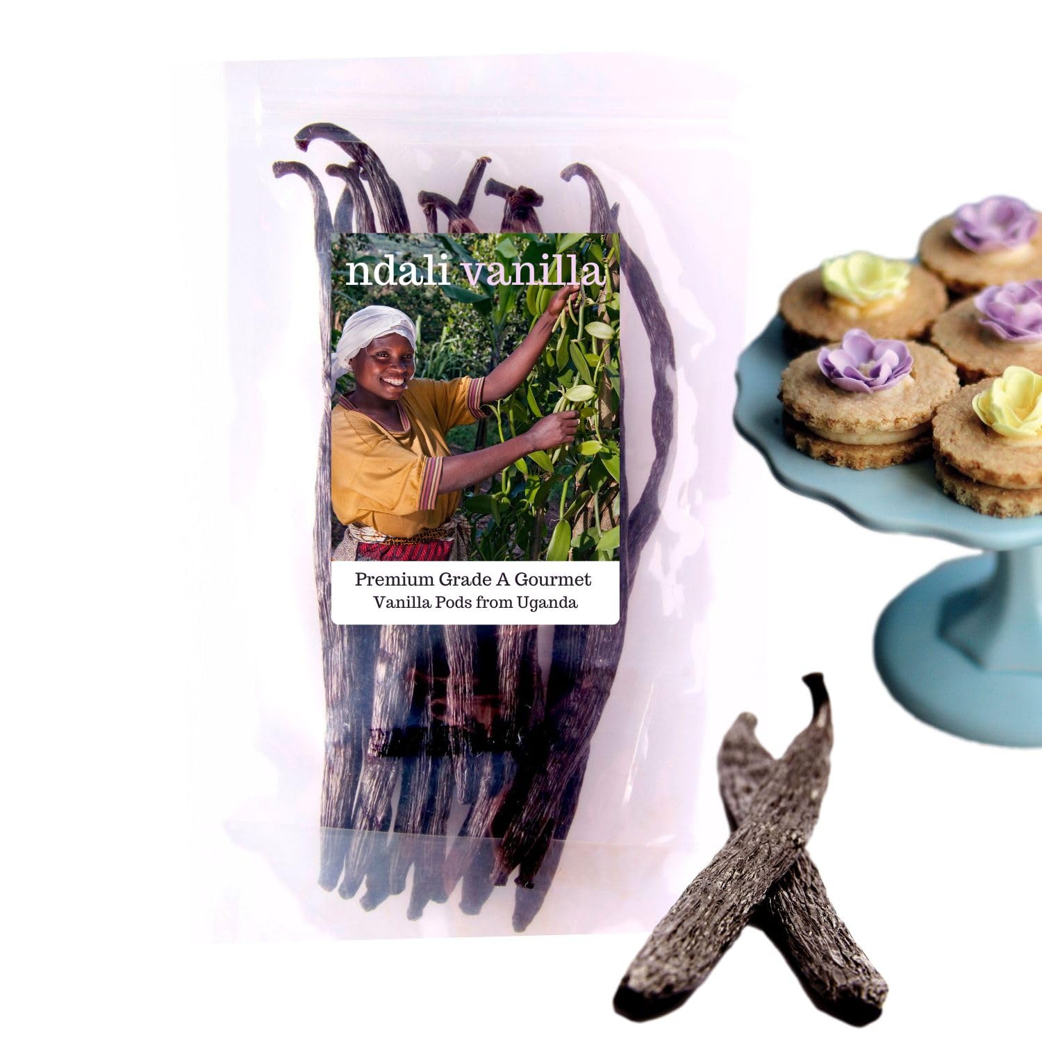 Ndali Vanilla Beans - 12 plump, long vanilla pods in resealable pouch - gourmet premium whole vanilla pods grade A - vanilla for baking, custard, icing, cookies, cream, ice cream, nut milk