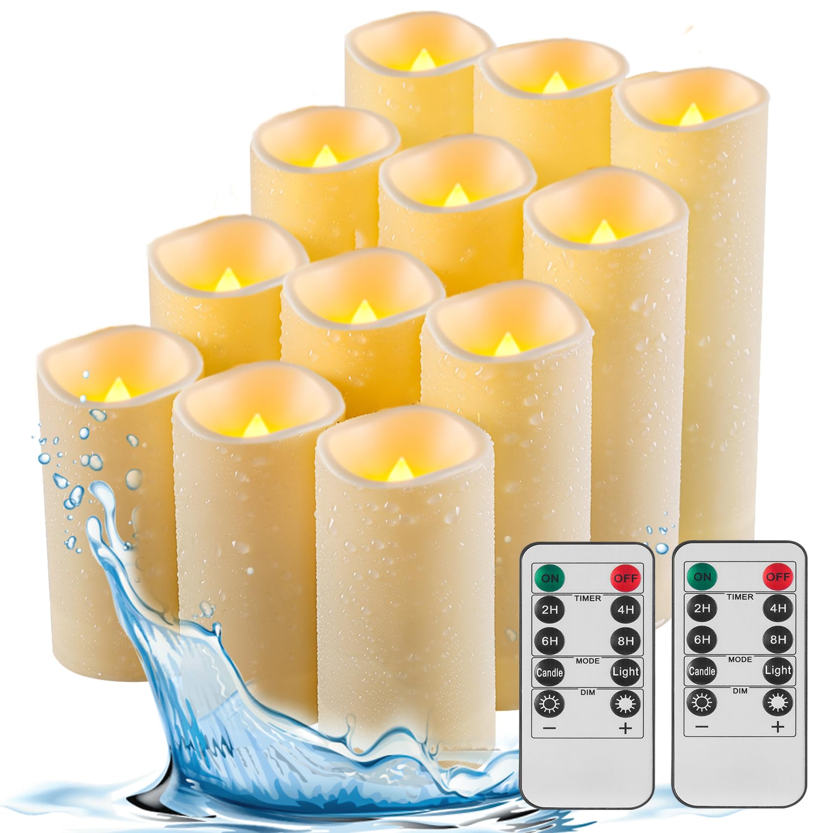 Fanzir LED Outdoor Kerzen 12 Stück mit Fernbedienung, Wasserdichte Batteriekerzen IP55 mit Timer & Flackerndem Warmweiß Licht, Flammenlose Kerzen für Garten, Balkon, Laterne, Hochzeit & Weihnachten