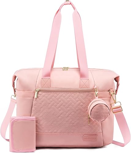 LOVEVOOK Bolsa de pañales, bolsa de pañales grande para bebé, impermeable, bolsa de pañales de viaje con cambiador