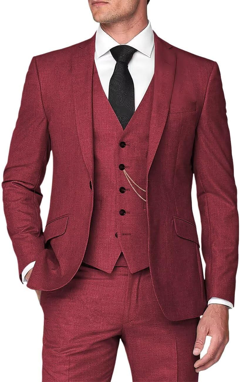 Men's Linen Suit 3 Piece Summer Slim Fit Blazer Set for Beach Weddings Parties Casual Business Jacket Vest Pants