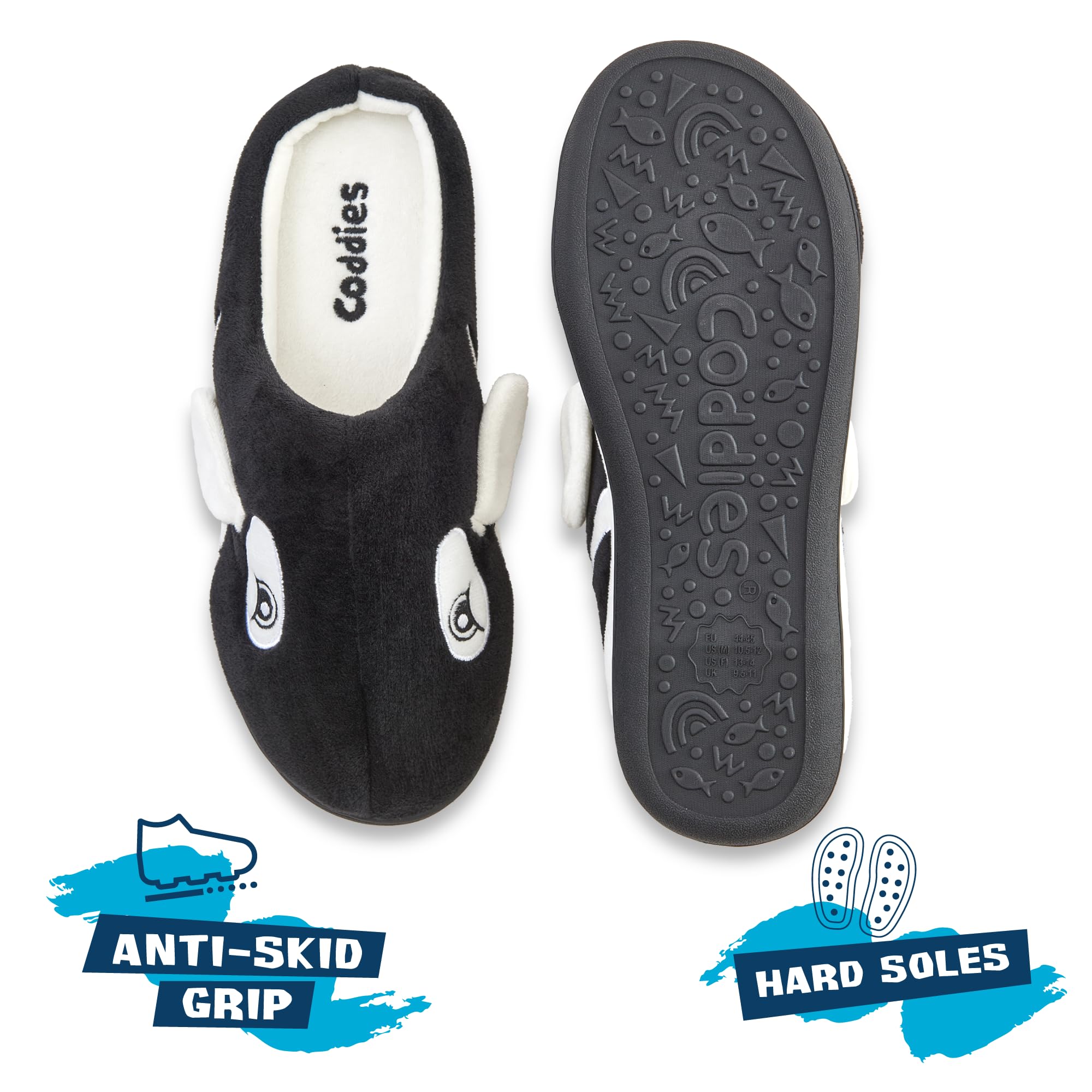 Coddies Orca Slippers | Plush Fish Shoes - Animal House Slides - Memory Foam - Gag Gift for Men, Women & Kids
