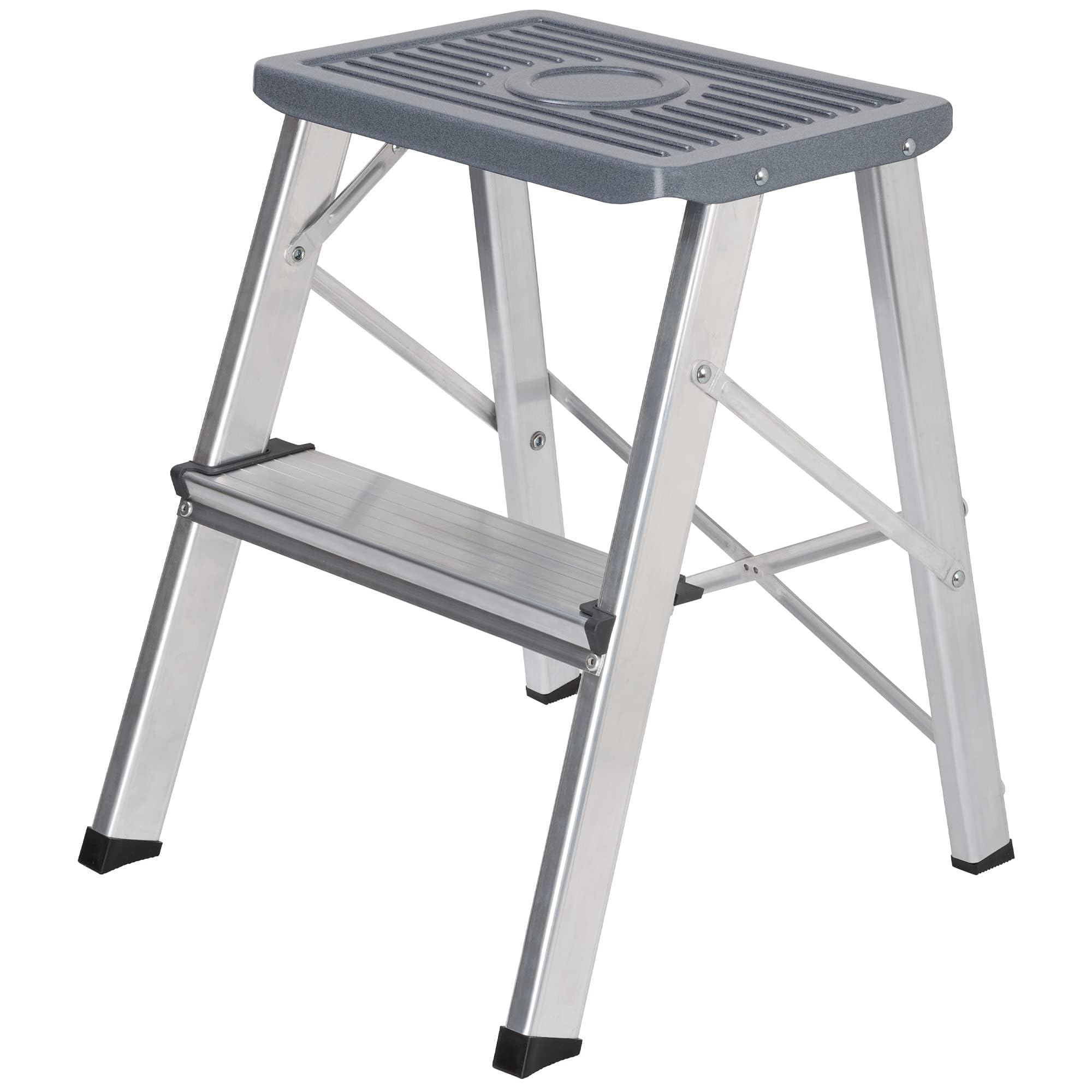 EasySpeed Portátil Taburete Plegable Escalera Aluminio 2 peldaños de Tijera,Super Resistente hasta 150Kg alumino Antideslizante,Ideal para La Cocina, El Baño o El Dormitorio