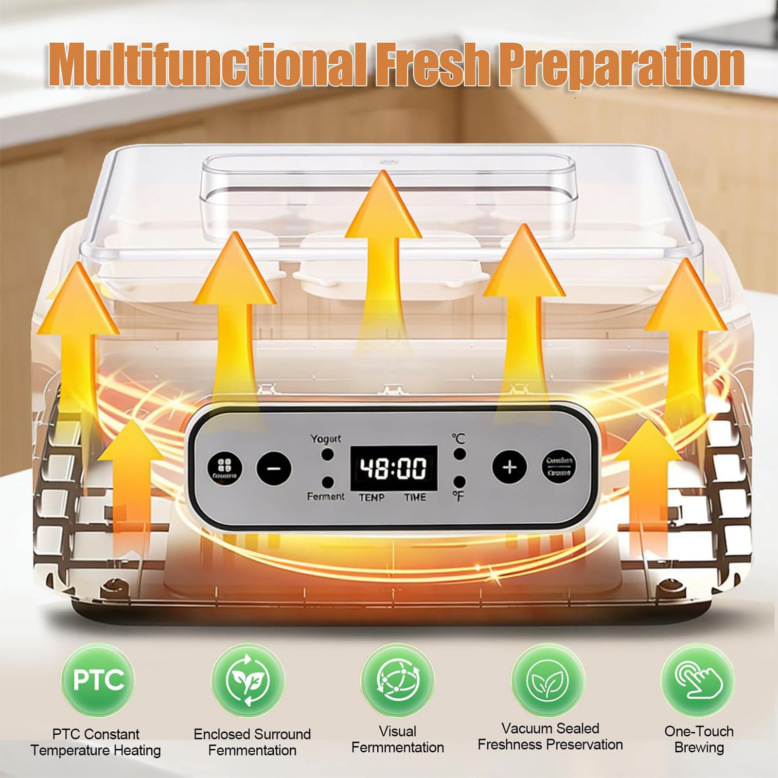 Yogurtera, Máquina Eléctrica De Fermentación De Yogur De 20W con 6 Frascos De Vidrio De 250 ml, Control De Temperatura Y Temporizador, Yogurtera Multifuncional para Vino De Arroz Casero Y Postres