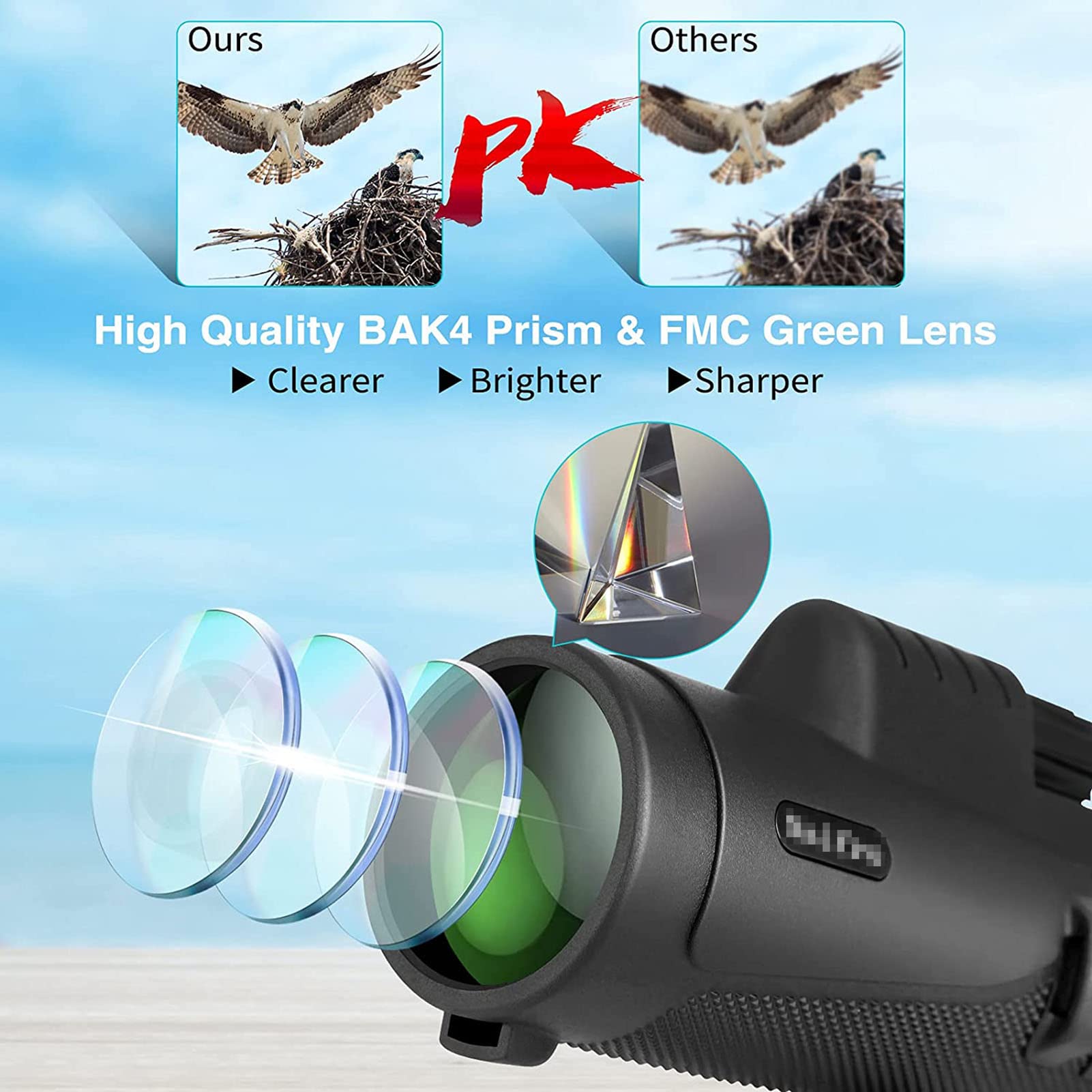 Telescopio Monoculare Pankoo 40X60 HD Portatile - Con Treppiede E Supporto Smartphone, Per Bird Watching E Viaggi - Foto 7