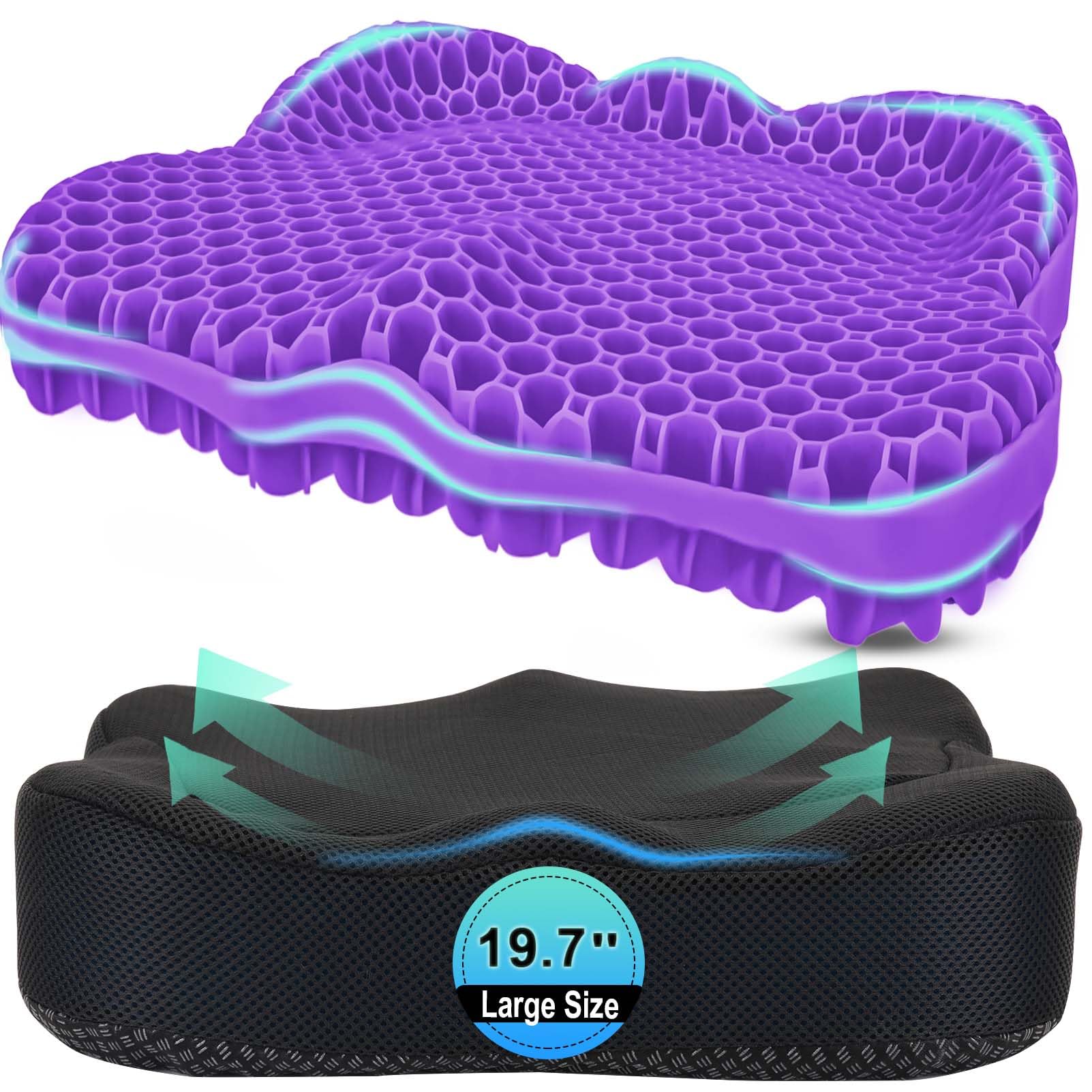 Photo 1 of Airllantry Thicken 19.7in Seat Cushion, Gel Seat Cushion for Long Sitting–Office Chair, Wheelchair, Car Pad, Large Cooling Support Pad for Back Pain, Sciatica, Tailbone Pain Relief