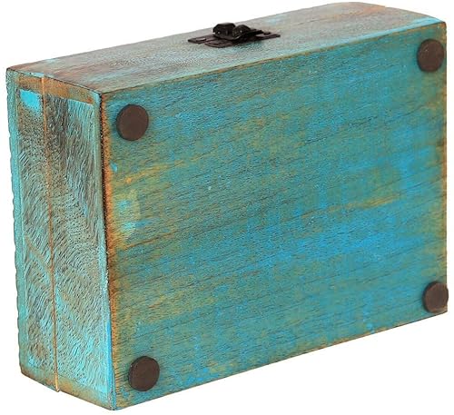 Jewelry Box Blue Wood Jewelry Box Organizer - Vintage Handmade Keepsake Wooden Jewelry Box - Trinket Memory Box For Ring Bracelet Watch Necklace Earring And Accessories #TOP1