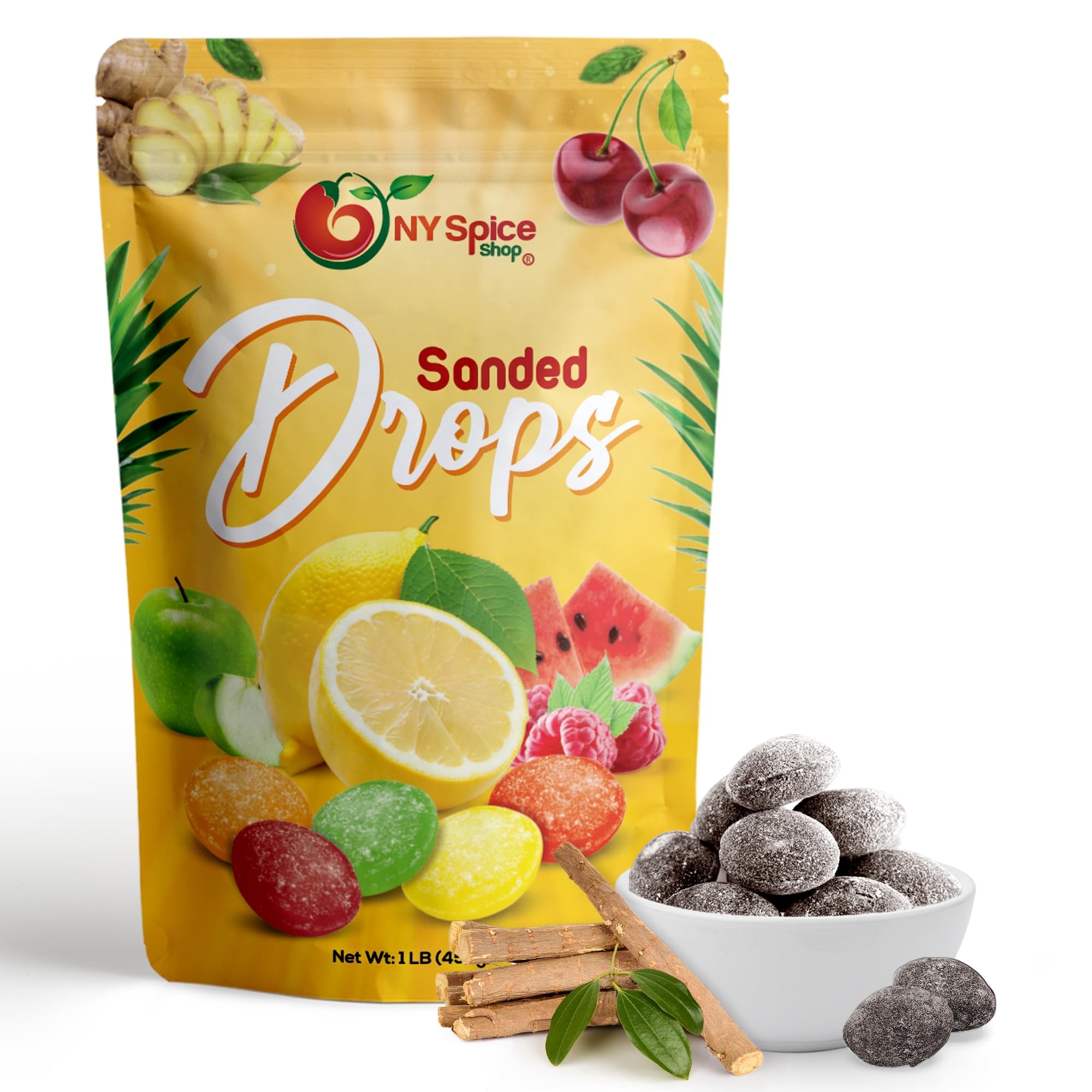 NY Spice ShopLicorice Sanded Candy Drops - 1 Pound Old Fashioned Drops - Fresh Delicious Bulk Candy - Hard Candy Sour Drop - Tangy and Sweet Healthy Snacks