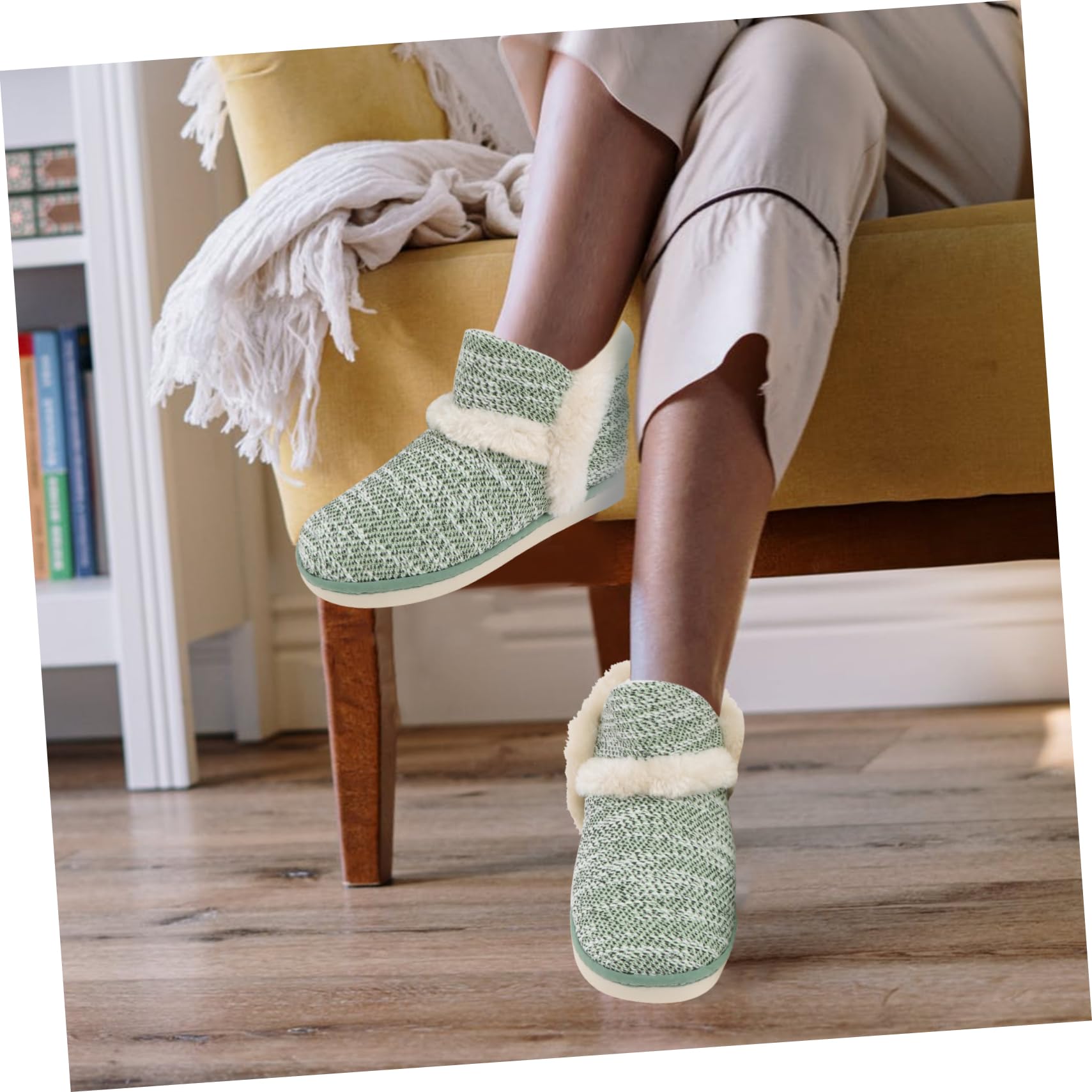 VALICLUD Scarpe Di Cotone Stivaletti Per Donne Eleganti Scarpe Da Casa Per Pantofole Da Donna Pantofole Da Casa Per Donna Calde Pantofole Di Cotone All'interno: Peluche Green