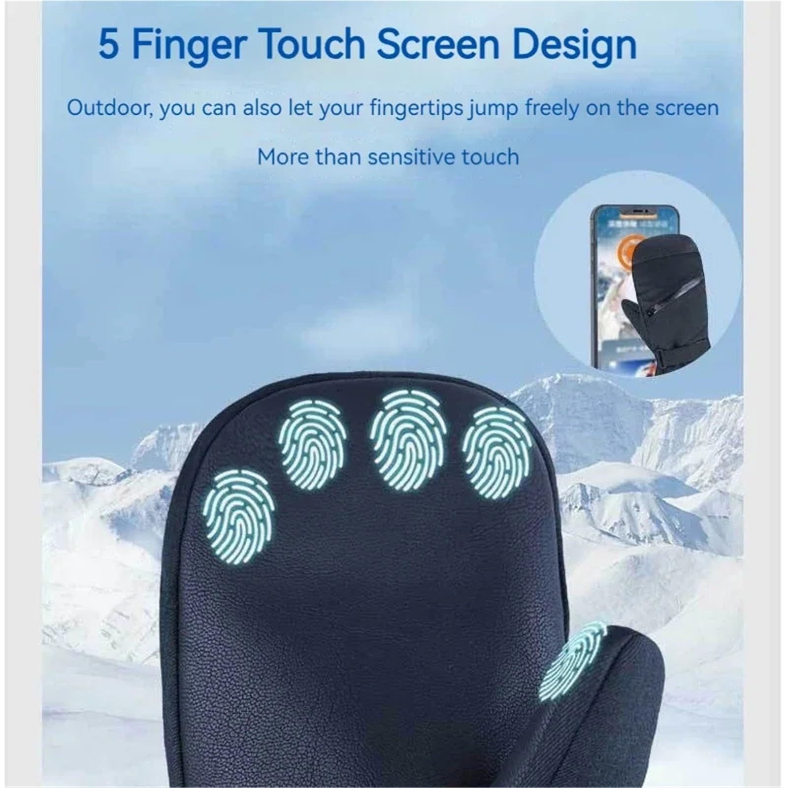 Guantes de esquí Invierno 5 Dedos con Forro Polar, for Snowboard, Pantalla táctil, térmicos, Gruesos, for Nieve, for Hombre y Mujer, for Moto, cálidos para Clima Frio