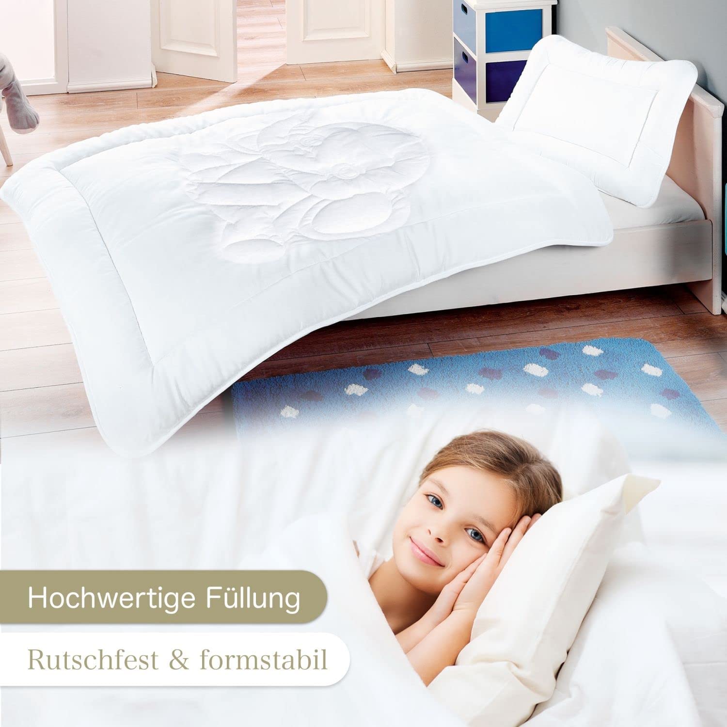 KiGATEX, Premium, Kinderbettdecken-Set, Elefant, 100x135+40x60, Baumwolle | Hautfreundlich, atmungsaktiv, weich, Öko-Tex® zertifiziert, ideal für Babybett und Kinderbett