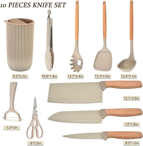 Miniatura 5 de Juego de cuchillos de cocina profesionales de 10 piezas con bloque universal de cuchillos, herramientas de cocina antiadherentes resistentes al