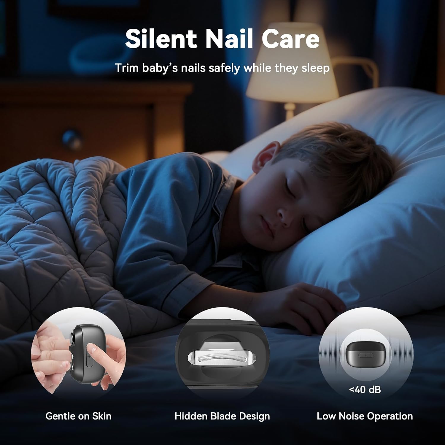 Electric Nail Clipper Fingernail Trimmer: 3-in-1 Automatic Nail Polisher with LED Light, Clip Storage, 2-Speed, Rechargeable Smart Nails Cutter Easy to Use for Seniors, Baby, Adult, Black Dark Gray