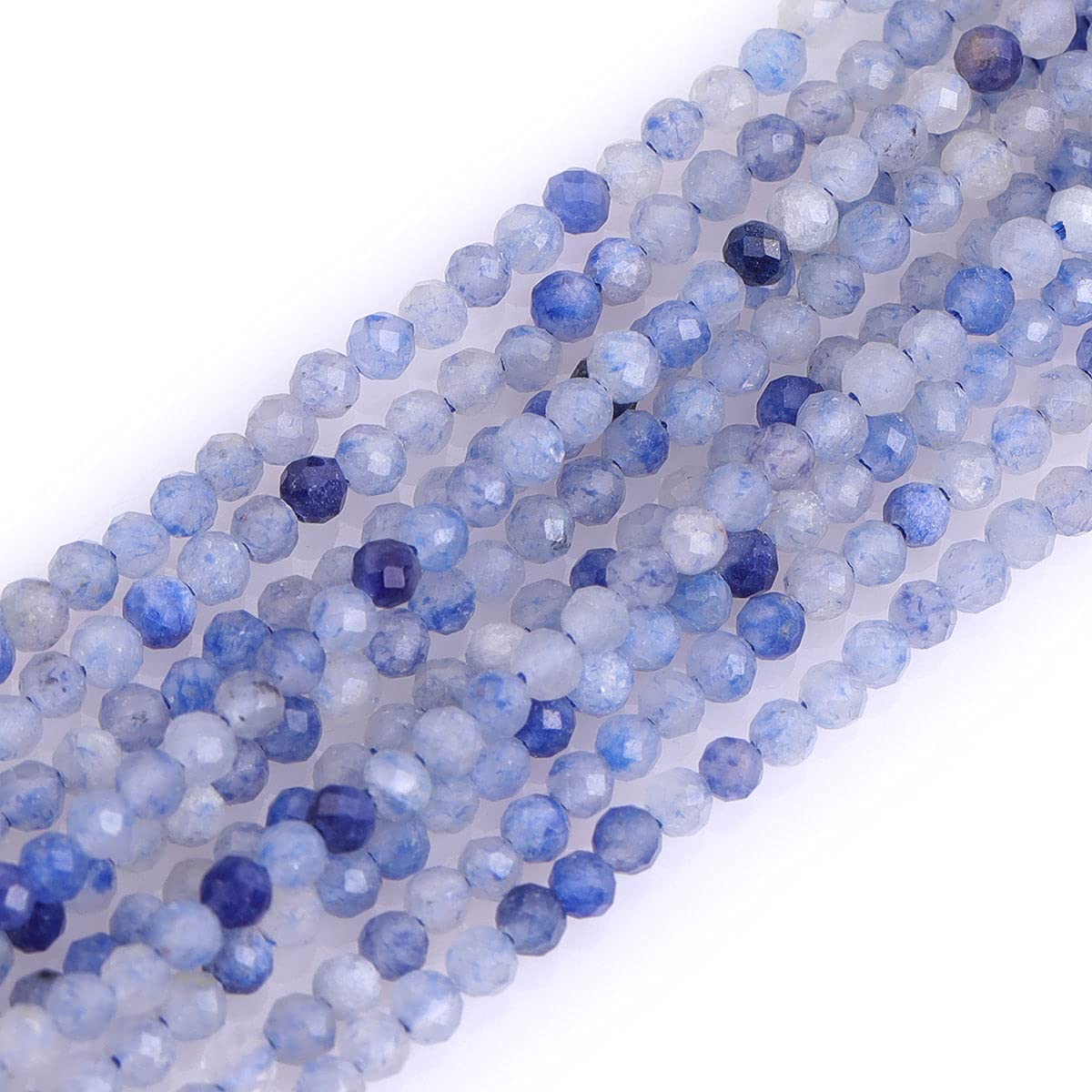 Gem-Inside 2mm Blue Aventurine Natural Gemstone Faceted Round Semi Precious Loose Seed Beads for Jewellery Making 15" Strand
