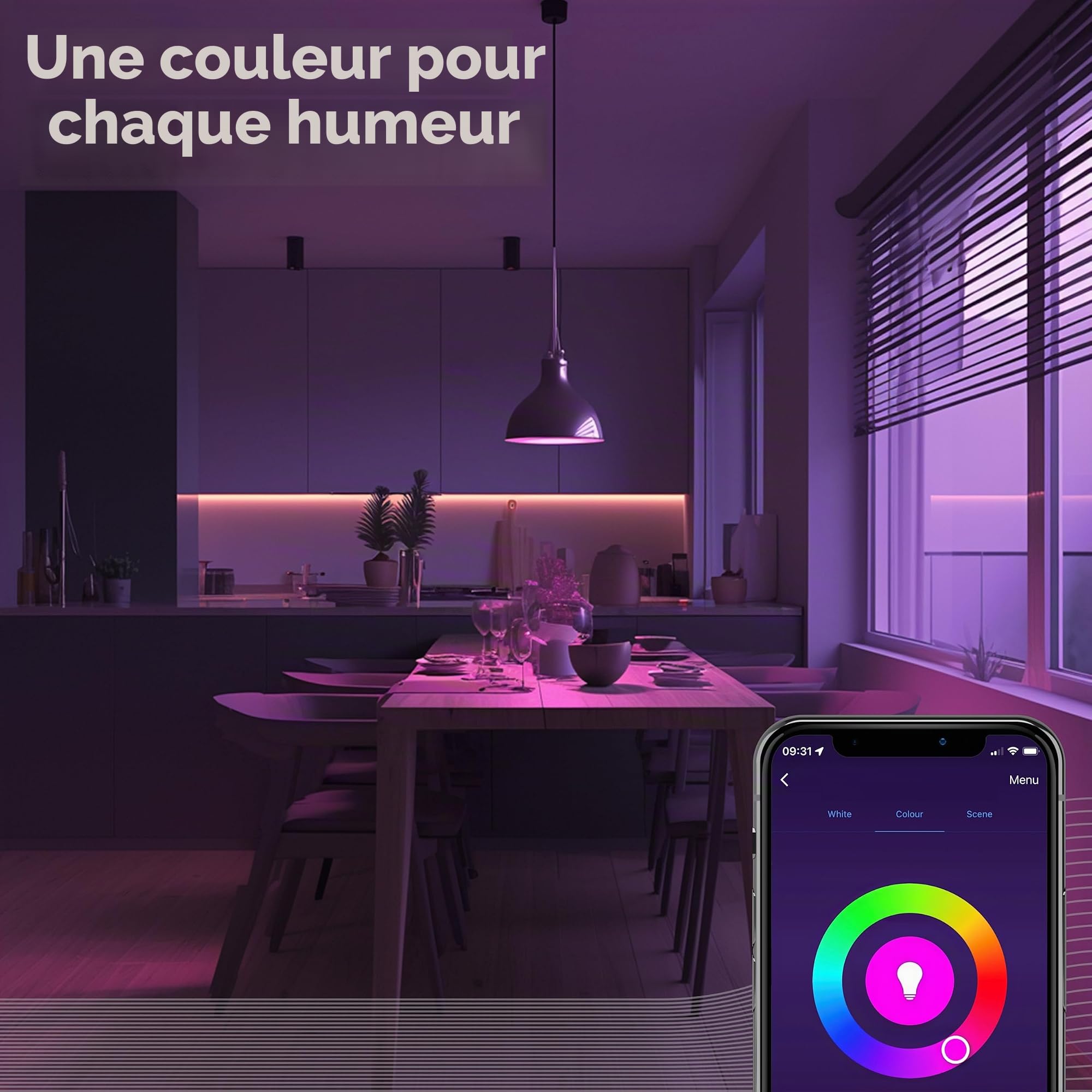 CALEX Lot de 5 Smart Ampoules LED A60 E27 RGB CCT WiFi, 806lm, 9,4W, Alexa/Google/Siri, 16M couleurs, blancs 2200-4000K, dimmable, musique, scénarios, sans pont, WiFi 2.4GHz
