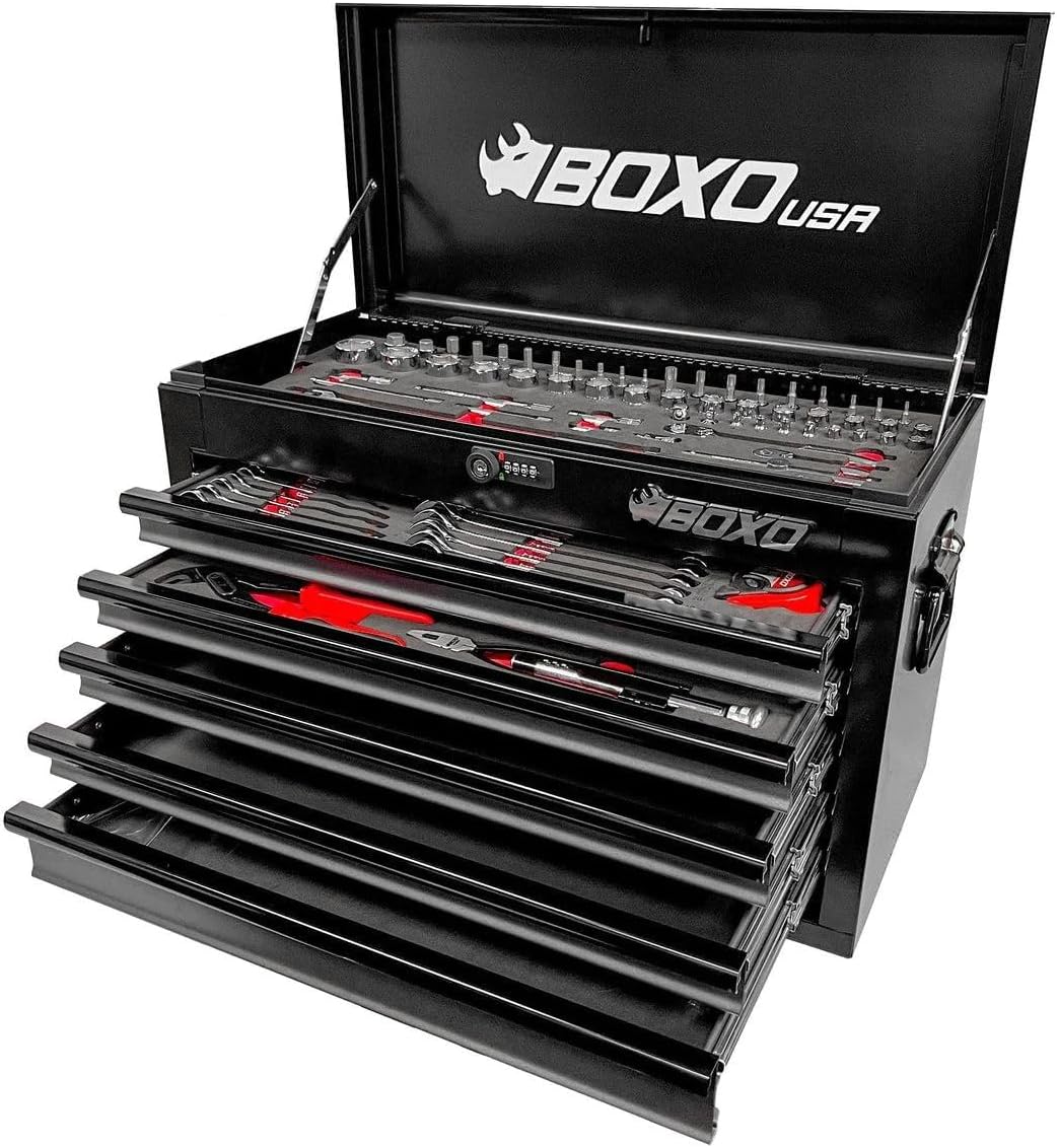 BOXO USA Heavy Duty 26" Toolbox 103 Piece MotoBox Locking Tool Set with