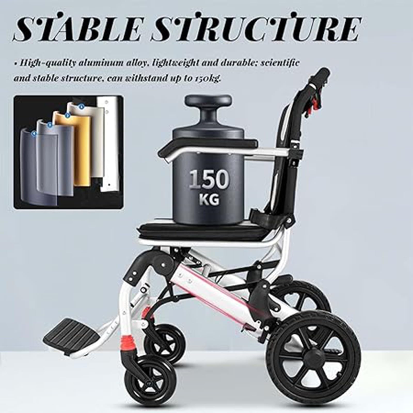 Silla de Ruedas Ultraligera, fácil de Plegar, Ligera, para Viajes, sillas de Ruedas Ligeras, Resistentes a 150 kg, para el hogar y el Transporte por Carretera, sillas de Ruedas de Aluminio A