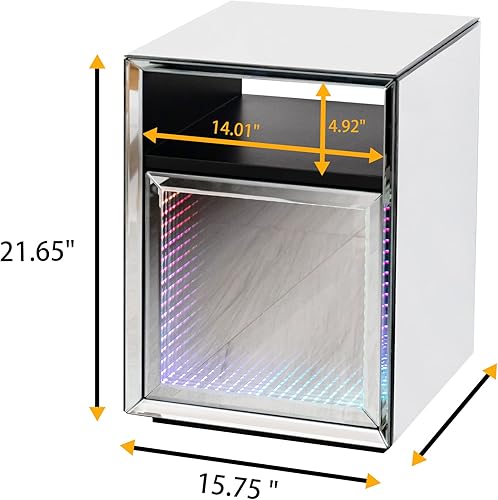 Miniatura 2 de Melpomene Mesita de noche con espejo con cajón de ilusión infinito mesita de noche glamurosamesa auxiliar con efectos de música LED reactivos como