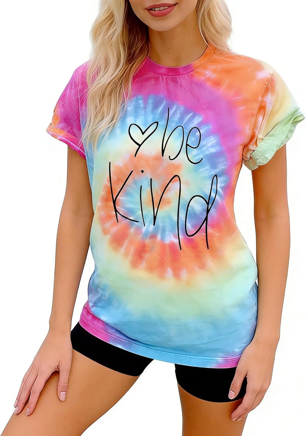Be Kind Tie Dye T-Shirt for Women Inspirational Graphic Tee Letter Print Casual Short Sleeve Tops - Image 7