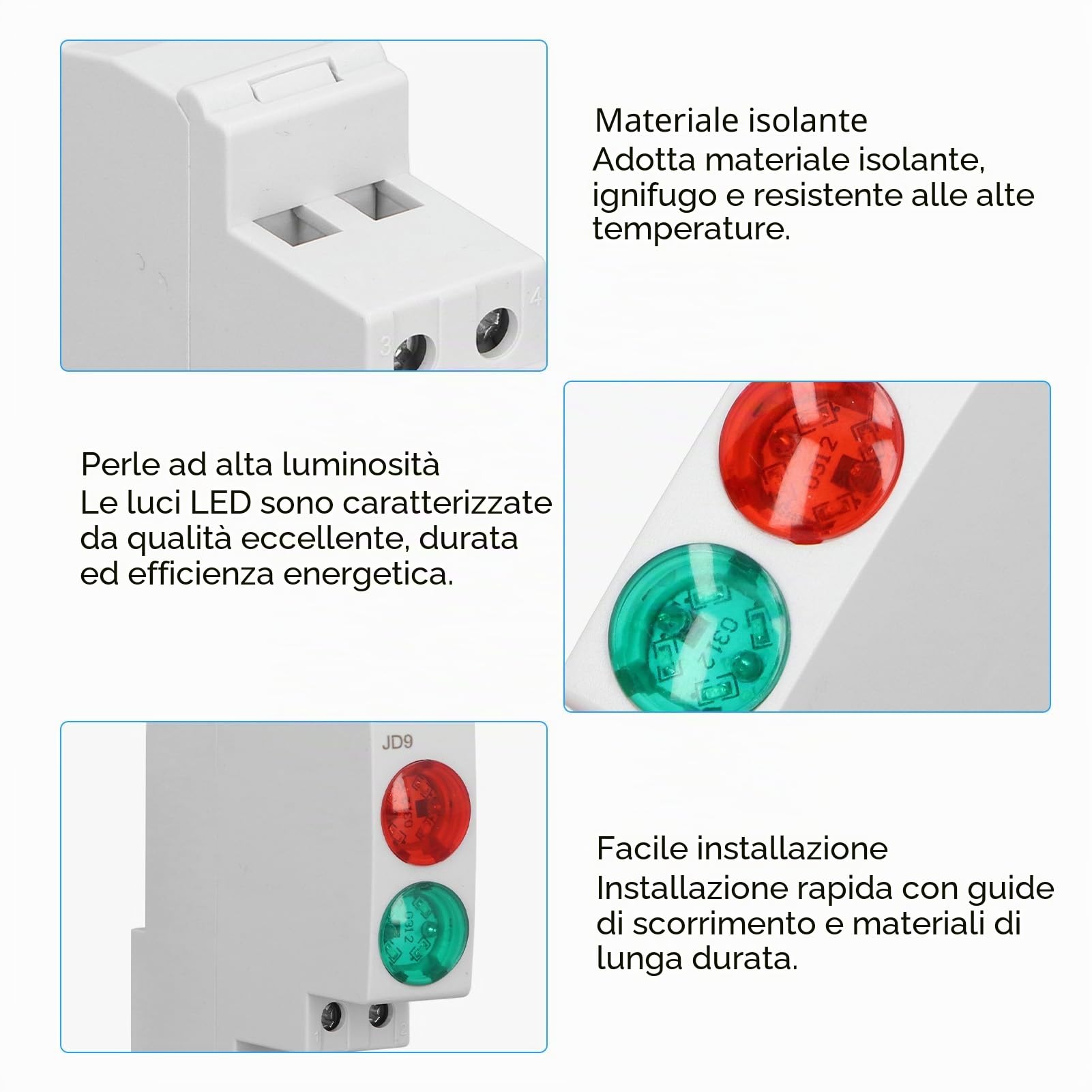 Indicatore LED su Din Rail, Rosso Verde Indicatore Modulare JD9 Indicatore su Din Rail AC DC Rosso/Verde Illumina PC 20 mA per l'indicazione di Segnali in Telecomunicazione, Elettricità, ecc