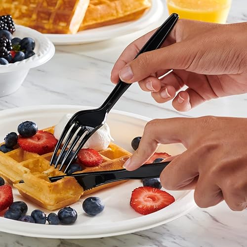 Miniatura 3 de Comfy Package Paquete combinado de 360 unidades cubiertos básicos de plástico negro, utensilios desechables pesados, 180 tenedores, 120 cucharas y