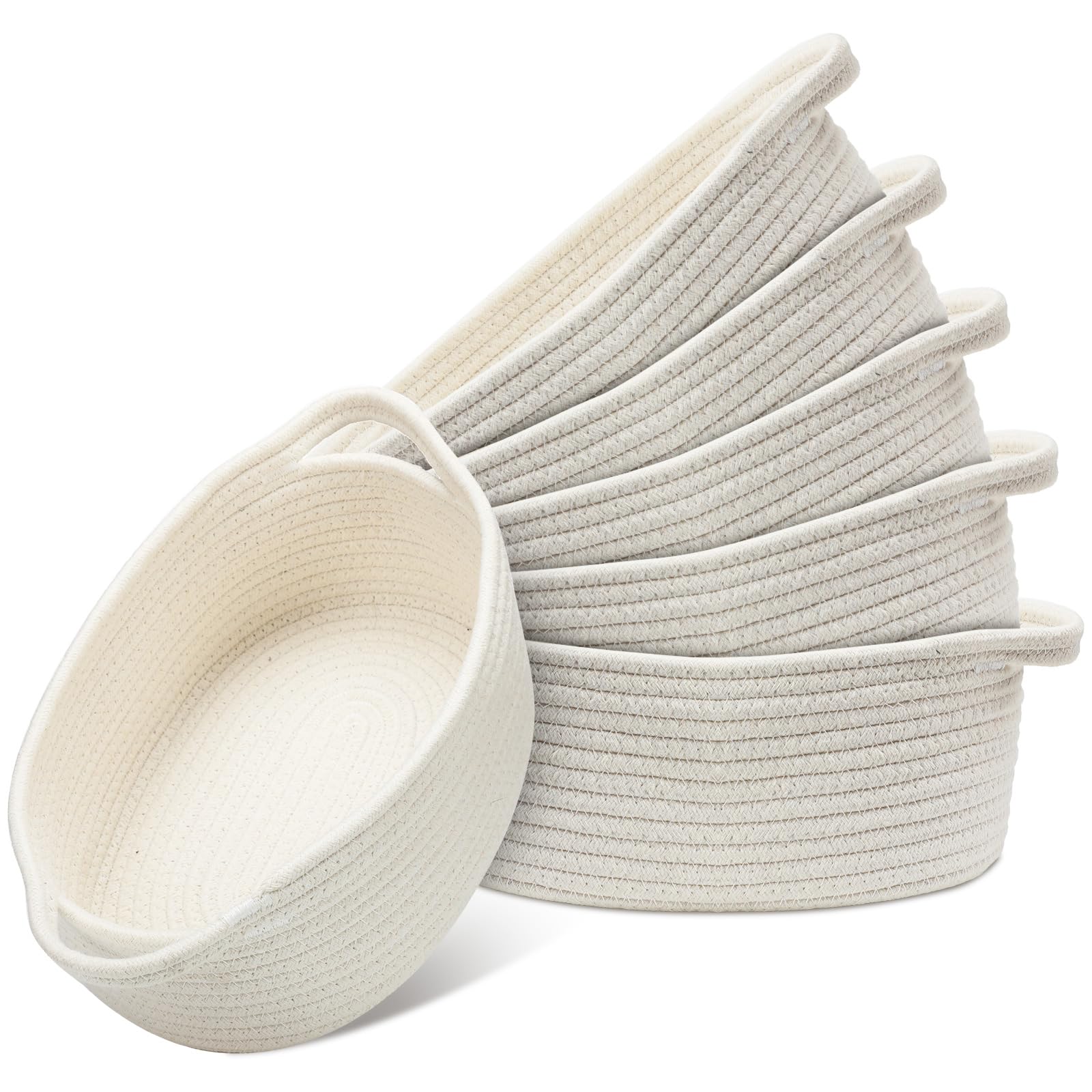 Suttmin 6 Pcs Small Woven Basket 12 x 8 x 5 Empty Gift, Cotton Rope Storage, Decorative Dog Cat, Cute Oval Basket for Bedroom Living Room Organizing(