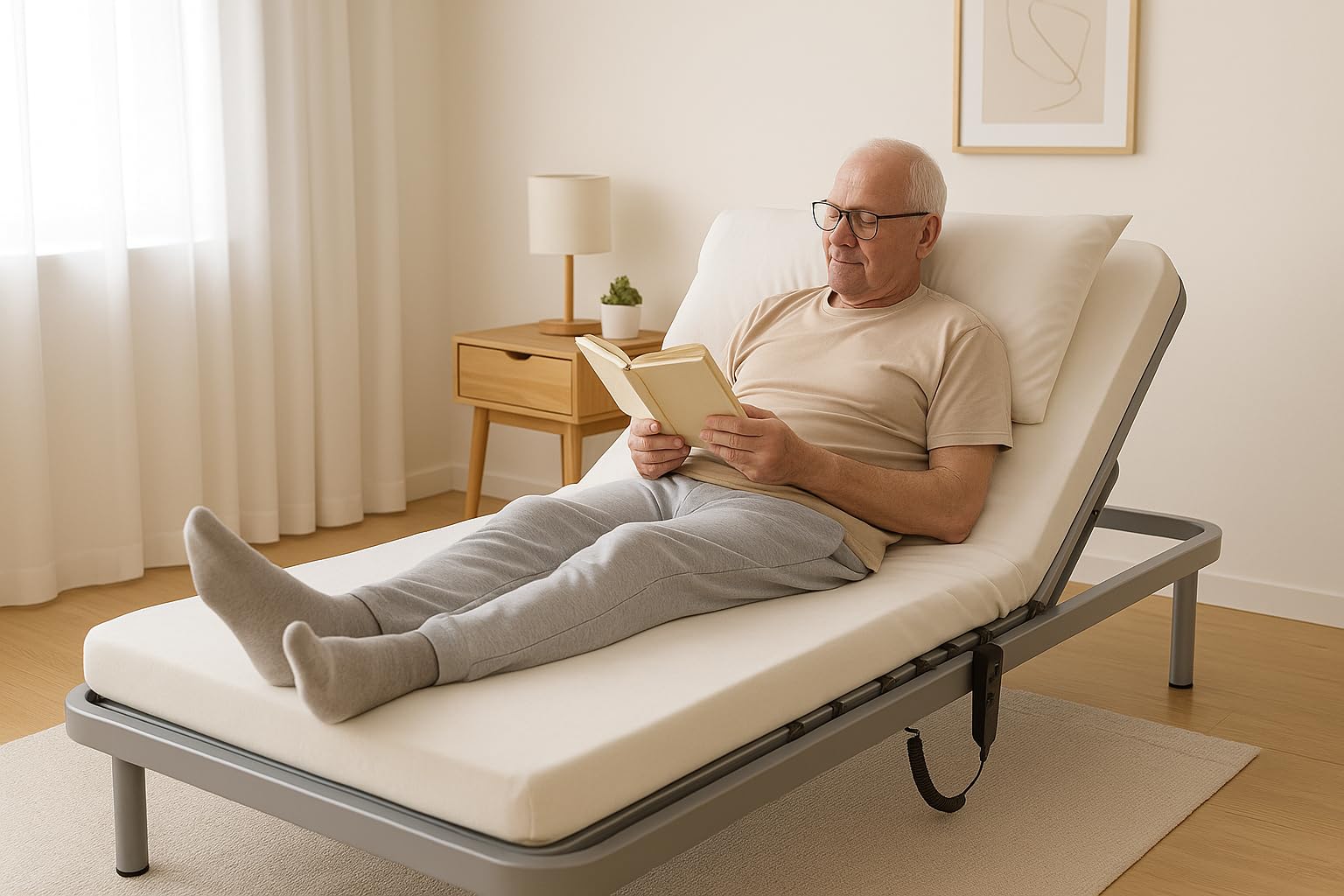 LA WEB DEL COLCHON Cama Articulada eléctrica Visual 90 x 190 cms. Somier Reforzado con Mando a Distancia por Cable Uso geriátrico y doméstico Se suministra Totalmente montada