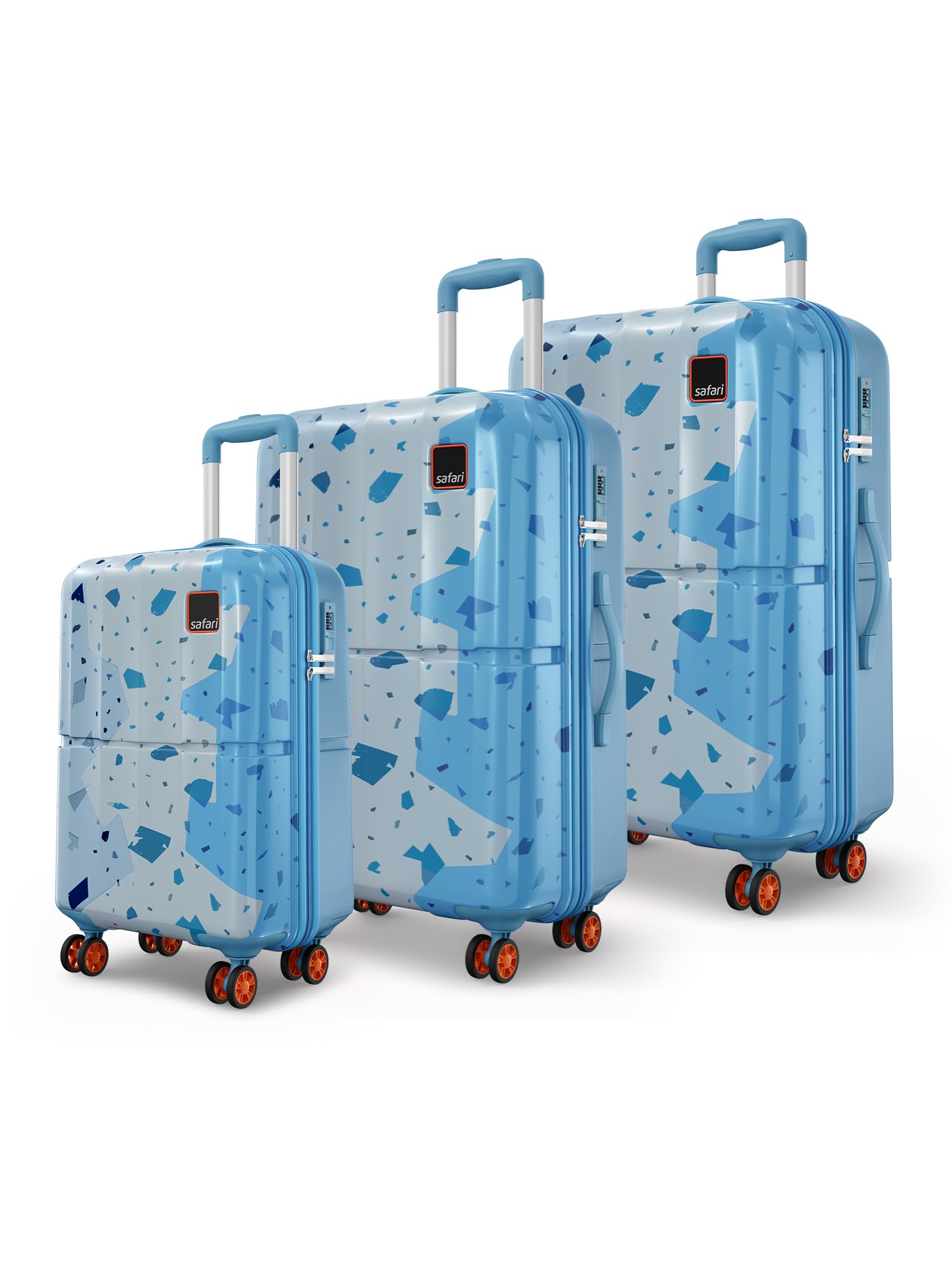Tazzo 8 Wheels Set of 3 Trolley Bag, Hard Case Polycarbonate, 360º Wheeling Small Check in Luggage, Suitcase for Travel, Trolley Bags for Travel, Printed