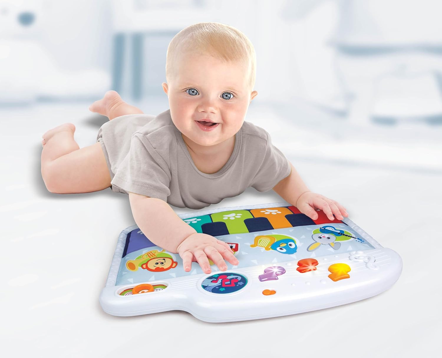 Winfun Animal Friends Infant Soft Crib Piano Musical Toy for Newborns (0+ Months) 3 Play Modes, 5 Colorful Keys & Animal Sounds, Tummy Time & Sit-Up Play, Promotes Sensory & Cognitive Development