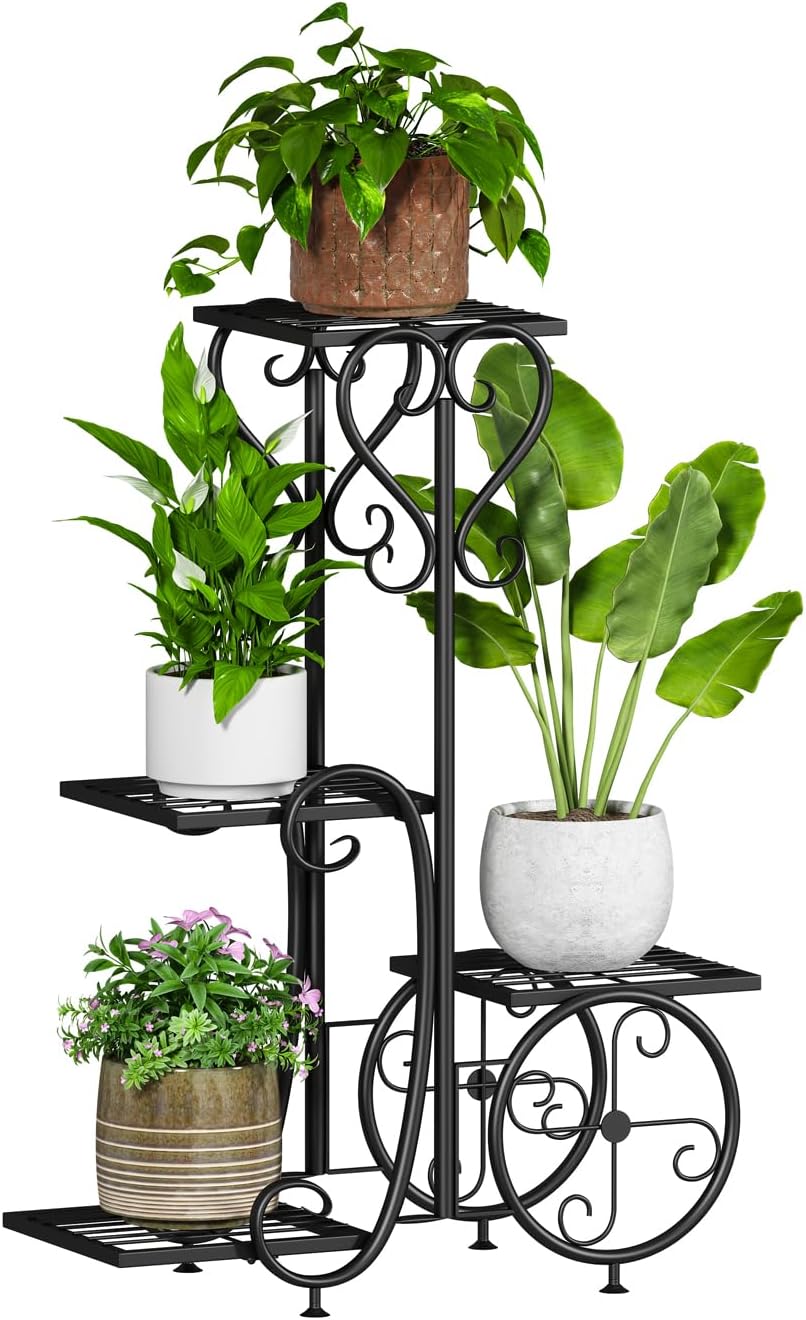 Plant Stand Outdoor Indoor,4 Tier black Tall outdoor plant stands for patio,Flower Pot Holder Potted Display Rack - Heavy Duty Corner Plant Shelf for Patio Garden Balcony Living Room Bedroom