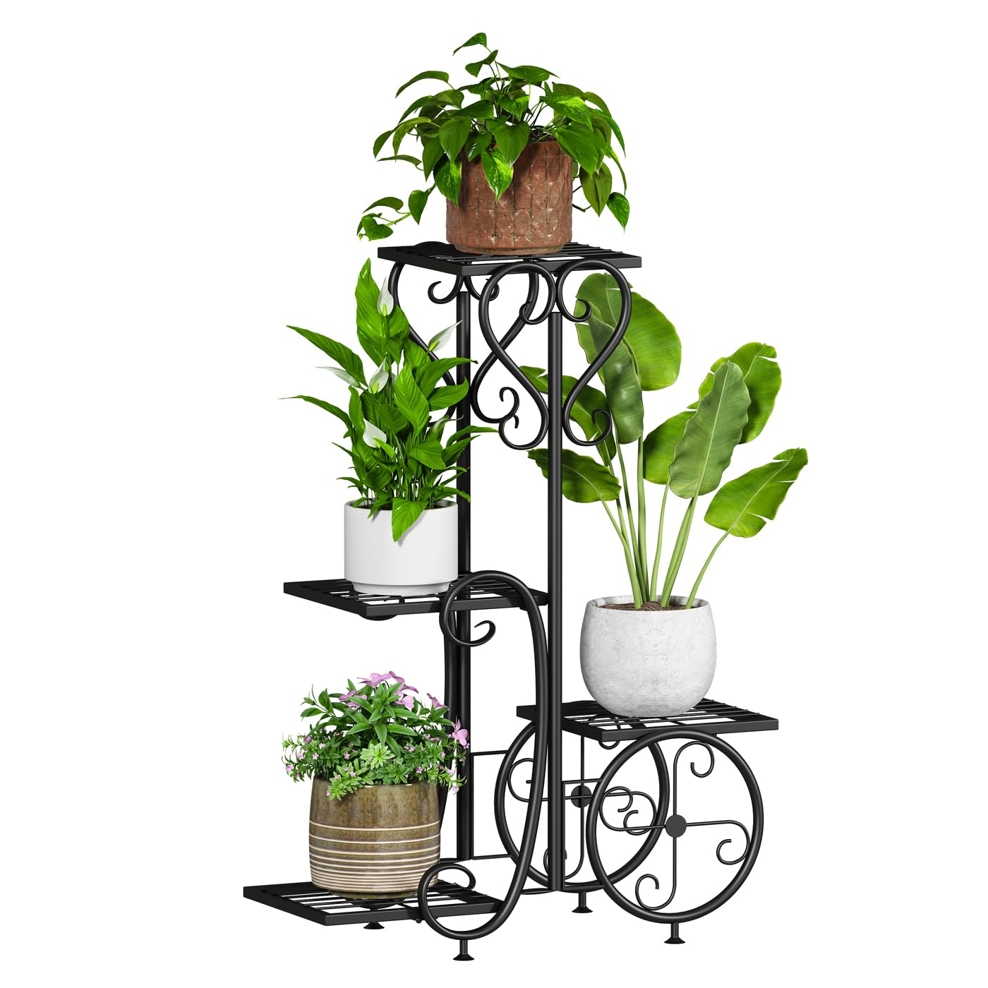 Plant Stand Outdoor Indoor,4 Tier black Tall outdoor plant stands for patio,Flower Pot Holder Potted Display Rack - Heavy Duty Corner Plant Shelf for Patio Garden Balcony Living Room Bedroom