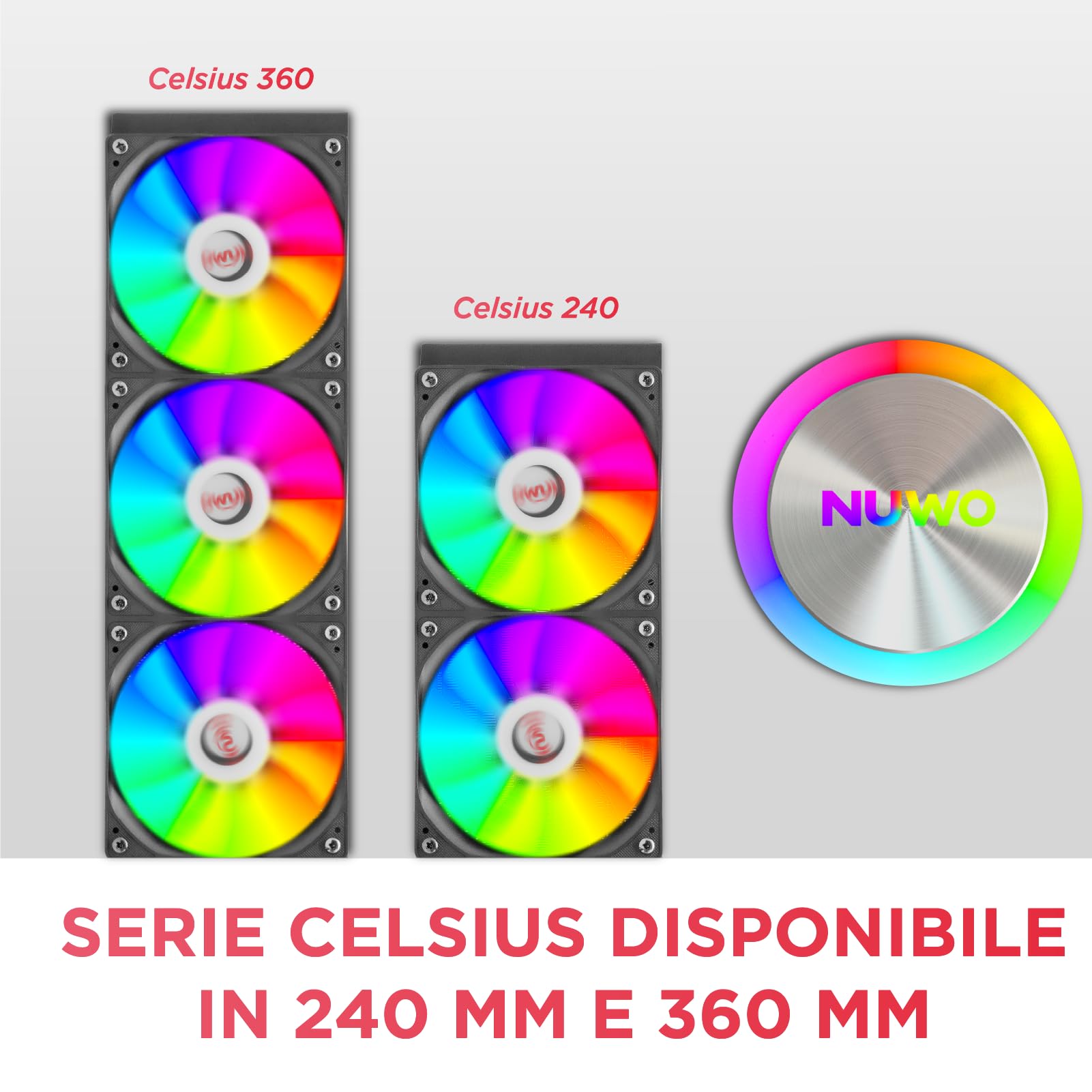 Nuwo Celsius Dissipatore Liquido CPU AIO 360mm ARGB | Raffreddamento a Liquido con 3 Ventole PWM | Pompa 3000RPM | Compatibile Intel LGA 1851/1700/1200/115X e AMD AM5/AM4