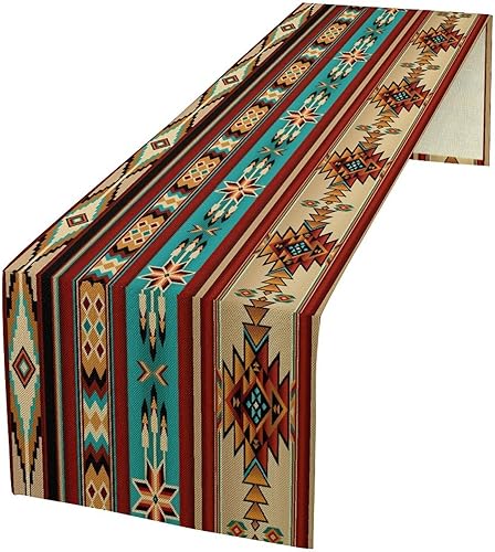 Camino de Mesa Azteca, Diseño de Estilo Étnico Geométrico, Caminos de Mesa Bufandas de Cómoda, Decoración de Configuración de Mesa para Jardín, Casa
