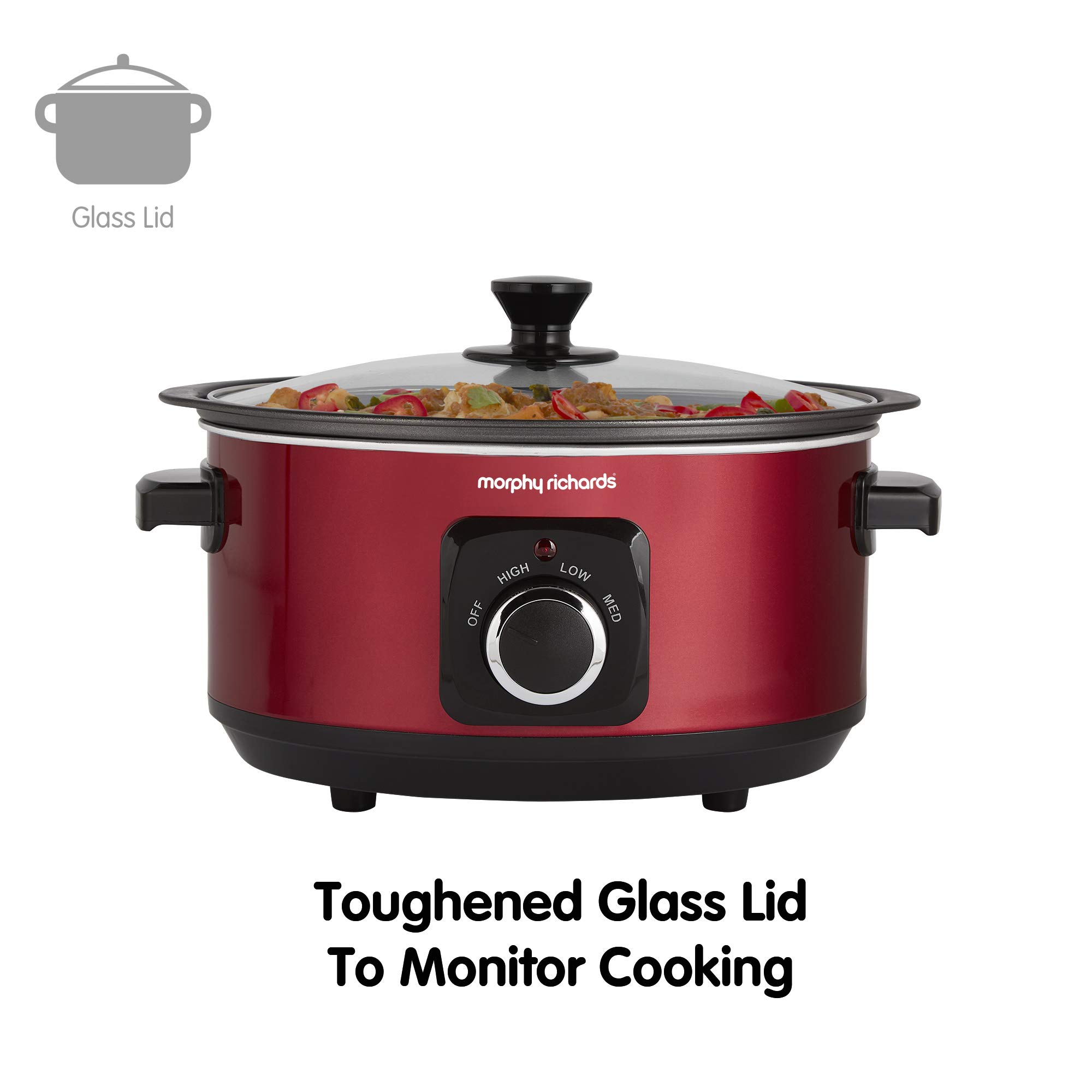 Morphy Richards Sear and Stew 460014 - Olla de cocción Lenta (3,5 l), Color Rojo